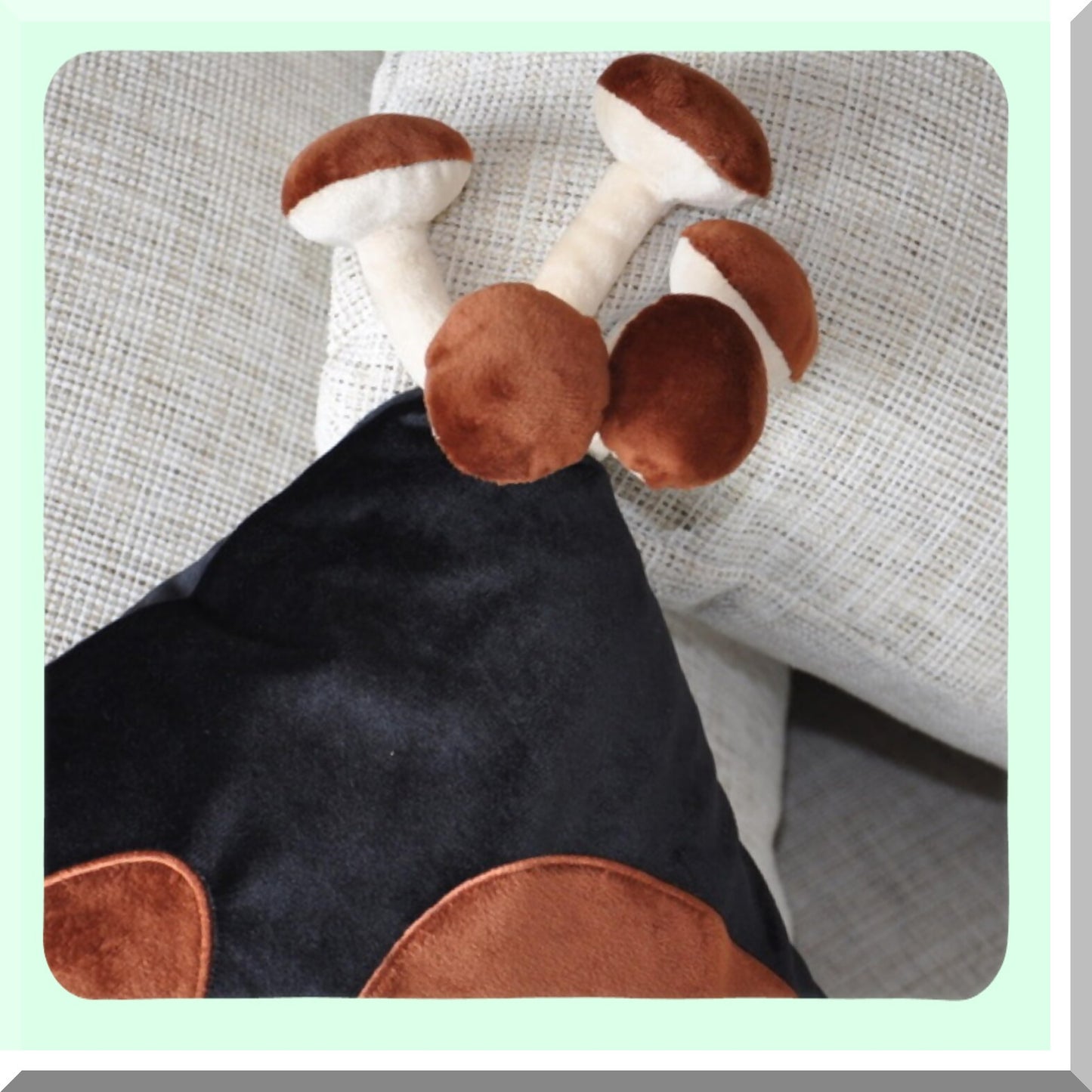 Mushroom Magic Plush Pillow Cover - Decorative Black 18x18 Inches Home Decor Cushion Pillowcase with Seven Small Mushrooms Sewed In
