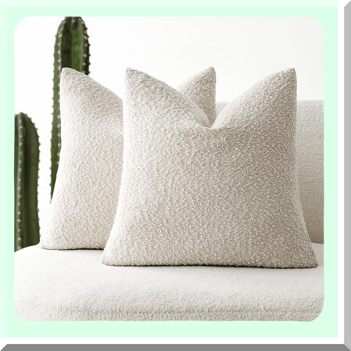 Cozy Boucle Accent Pillow Covers - Set of 2 Soft Textured Solid Cushion Cases for Sofa, Chair, Bedroom - 18x18 Inch Ivory Home Decor