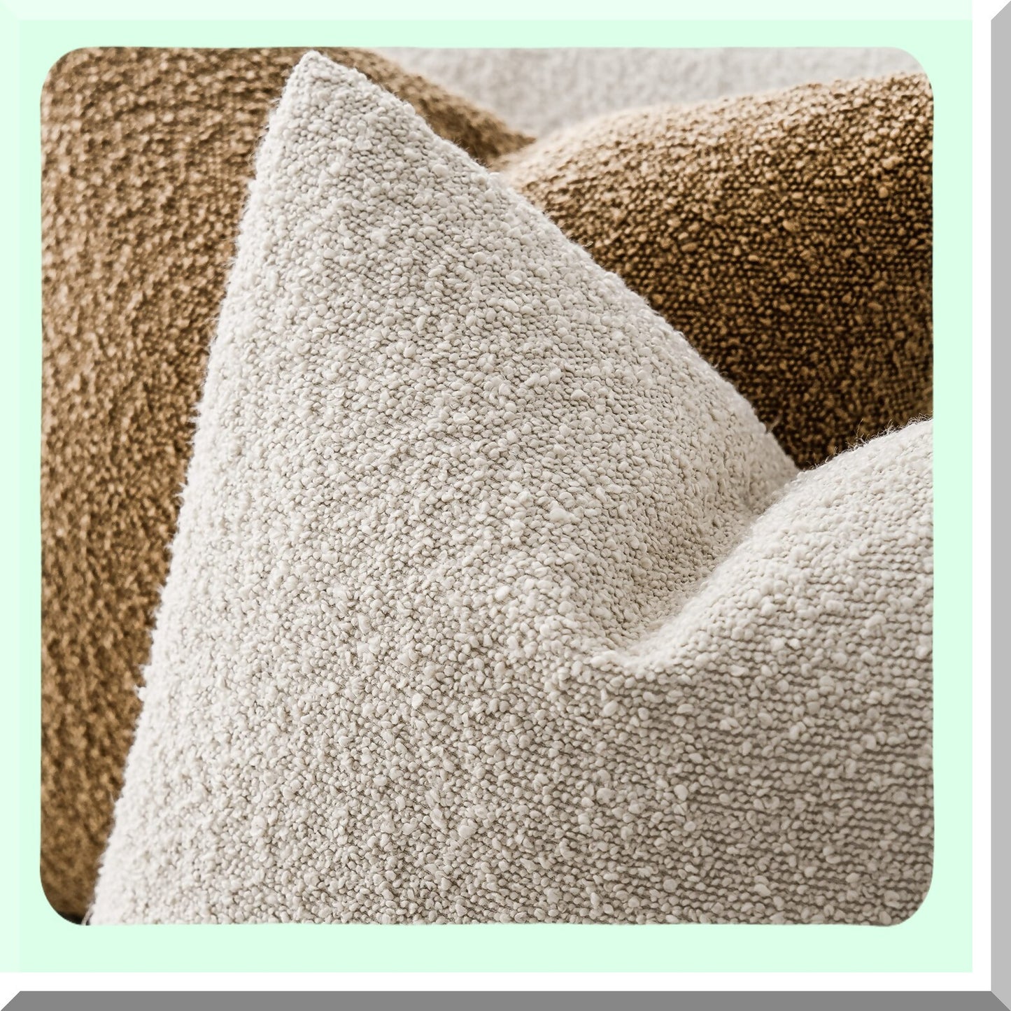Cozy Boucle Accent Pillow Covers - Set of 2 Soft Textured Solid Cushion Cases for Sofa, Chair, Bedroom - 18x18 Inch Ivory Home Decor