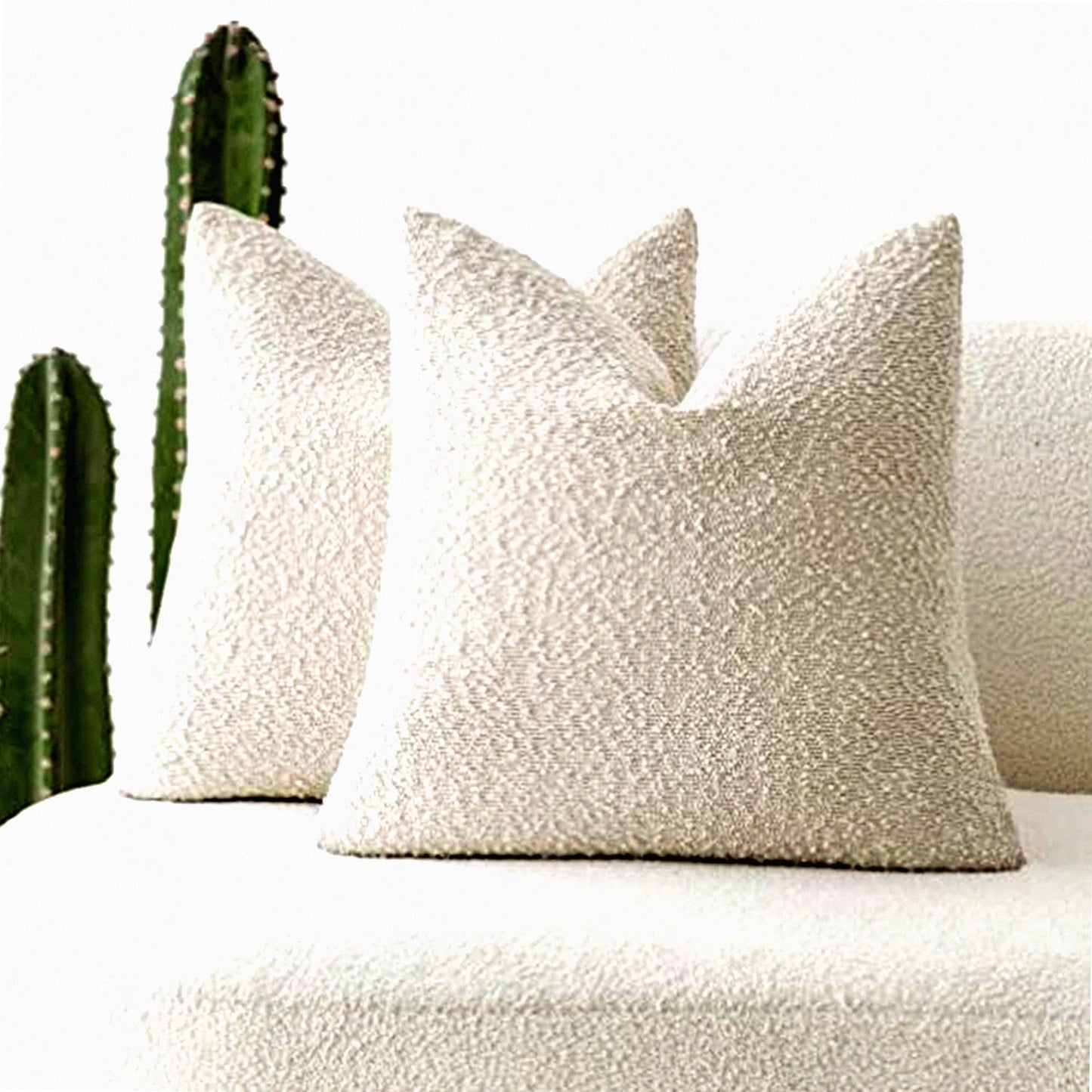 Cozy Boucle Accent Pillow Covers - Set of 2 Soft Textured Solid Cushion Cases for Sofa, Chair, Bedroom - 18x18 Inch Ivory Home Decor