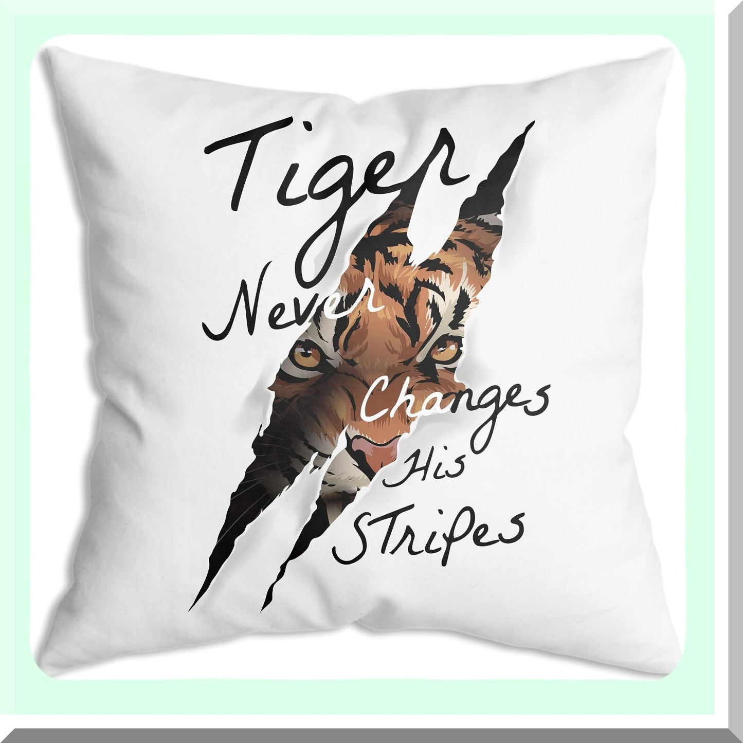 Tiger Claw Mark Throw Pillow - Funny Soft Cushion Cover for Sofa, Couch, Bed - 18x18 Inch - Never Changes His Stripes Decor
