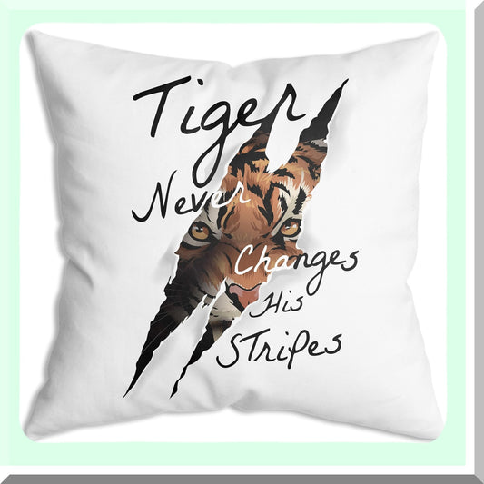 Tiger Claw Mark Throw Pillow - Funny Soft Cushion Cover for Sofa, Couch, Bed - 18x18 Inch - Never Changes His Stripes Decor
