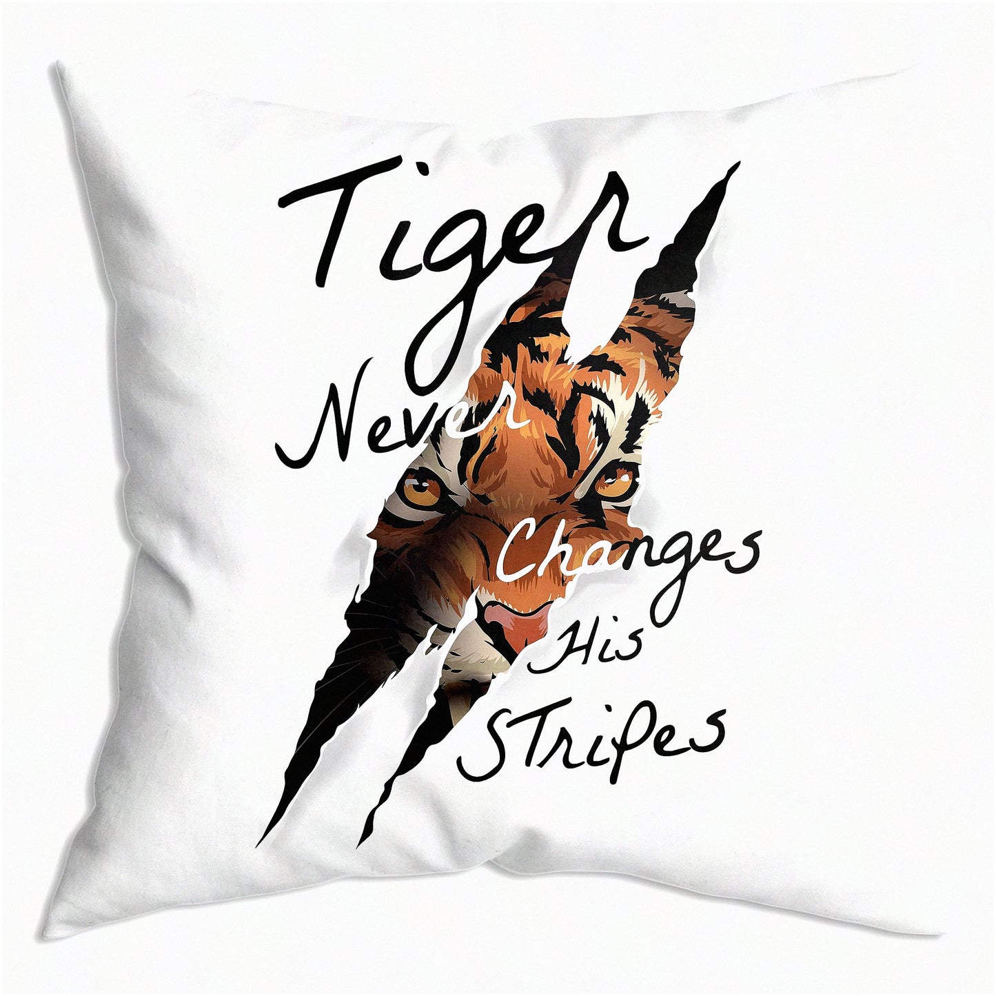 Tiger Claw Mark Throw Pillow - Funny Soft Cushion Cover for Sofa, Couch, Bed - 18x18 Inch - Never Changes His Stripes Decor