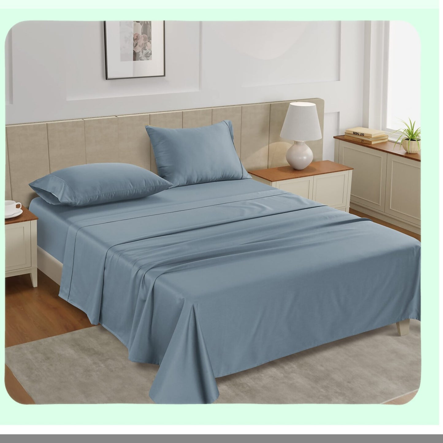 AdjustaCotton Split Sheet Set - 450 Thread Count Hotel Quality Bedding for Split Beds in French Blue. Premium Breathable Sheets & Pillowcases.