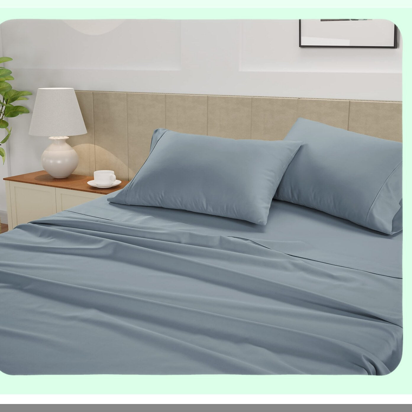 AdjustaCotton Split Sheet Set - 450 Thread Count Hotel Quality Bedding for Split Beds in French Blue. Premium Breathable Sheets & Pillowcases.