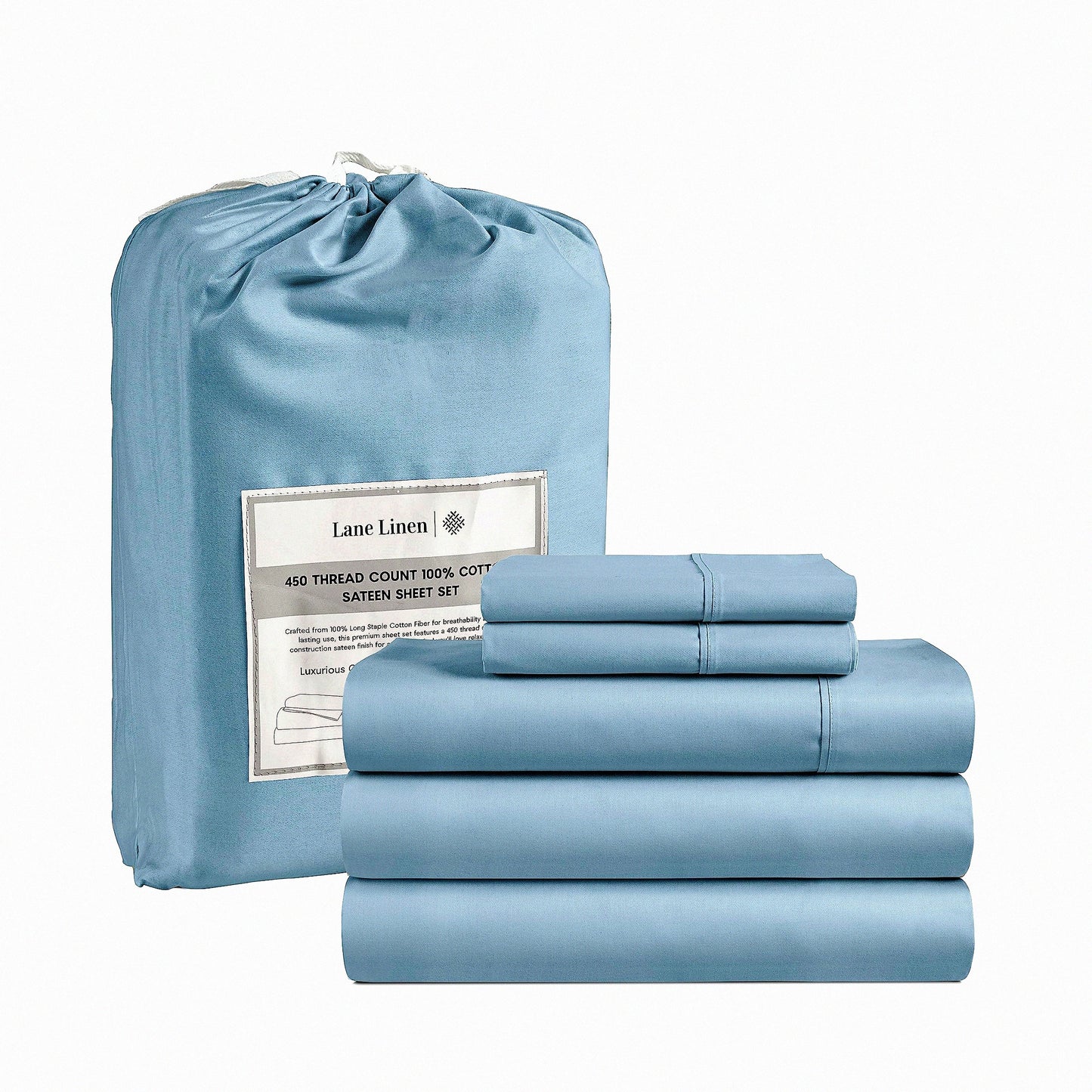 AdjustaCotton Split Sheet Set - 450 Thread Count Hotel Quality Bedding for Split Beds in French Blue. Premium Breathable Sheets & Pillowcases.
