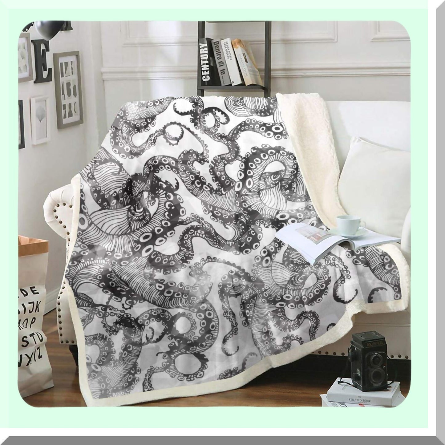 Kraken Comfort Sherpa Blanket - Ocean Themed Plush Fleece Throw for Sofa, Bed, or Couch - Marine Life Decor 50"x60"
