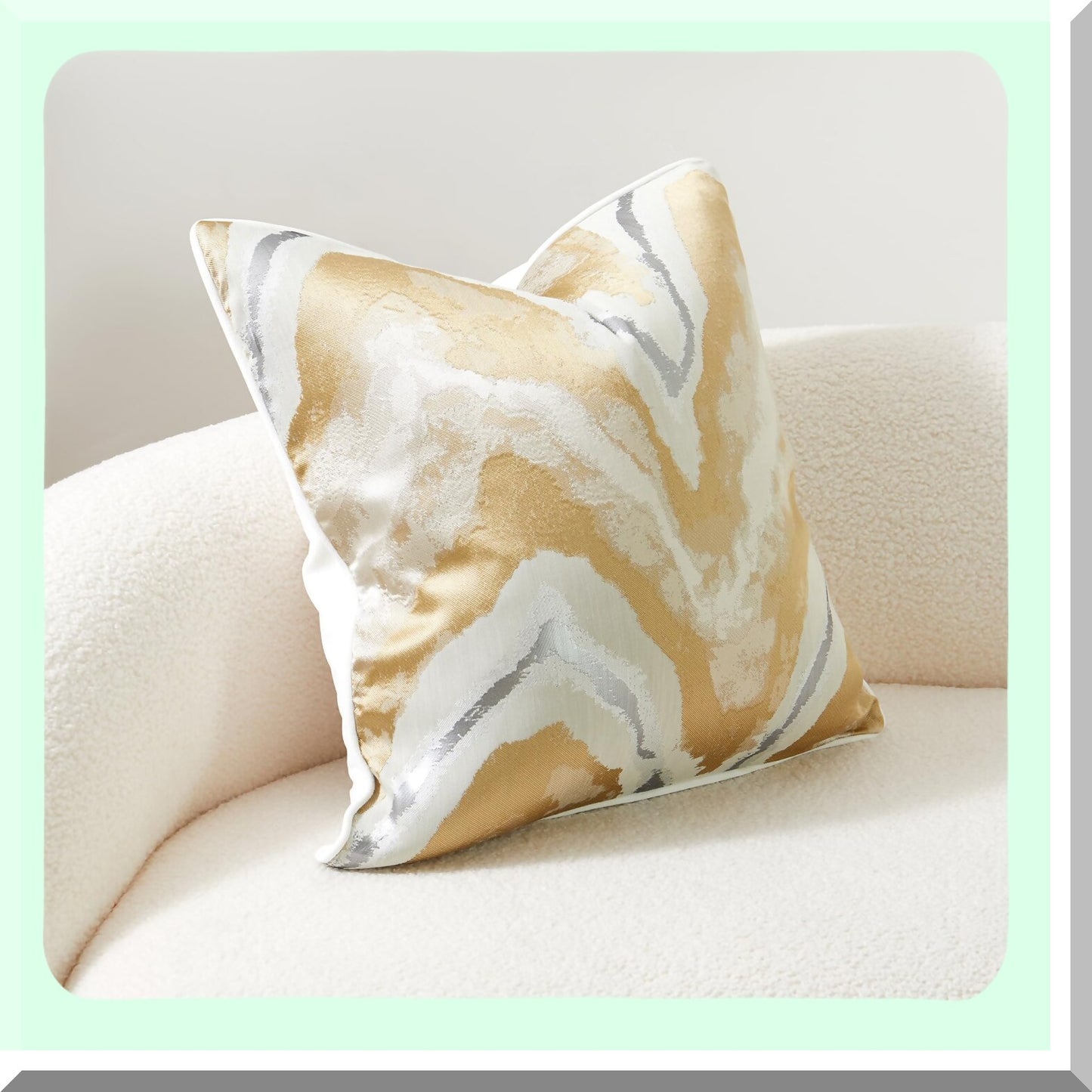 Luxury Velvet Champagne Gold Abstract Cushion Covers - Soft Cream White Piping - Decorative Pillow Covers for Sofa, Bedroom, Car - 24x24 Throw Pillows Cover