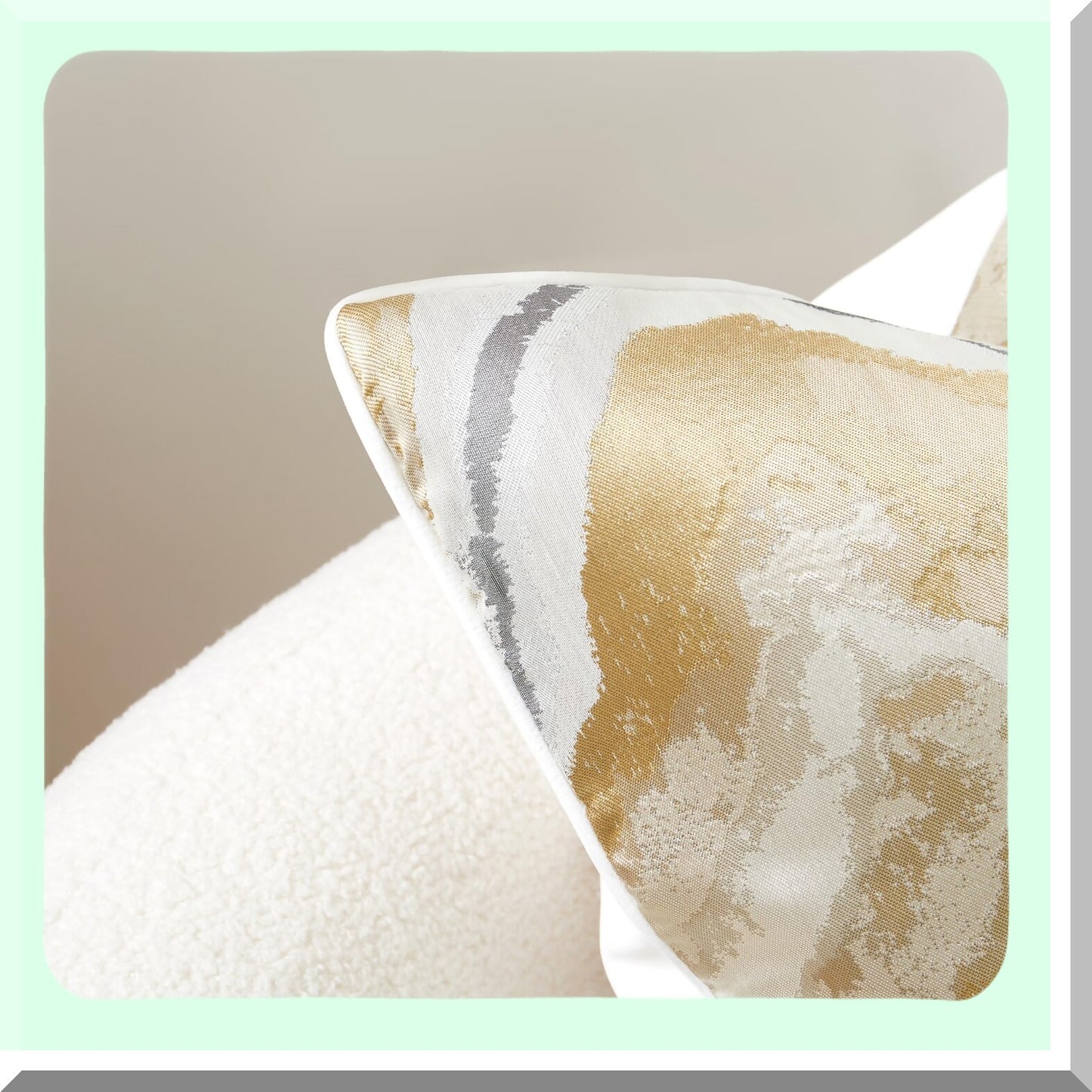 Luxury Velvet Champagne Gold Abstract Cushion Covers - Soft Cream White Piping - Decorative Pillow Covers for Sofa, Bedroom, Car - 24x24 Throw Pillows Cover