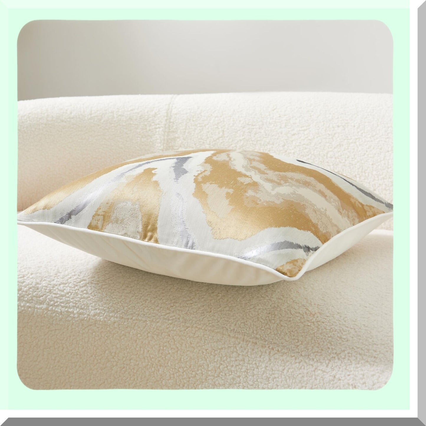 Luxury Velvet Champagne Gold Abstract Cushion Covers - Soft Cream White Piping - Decorative Pillow Covers for Sofa, Bedroom, Car - 24x24 Throw Pillows Cover