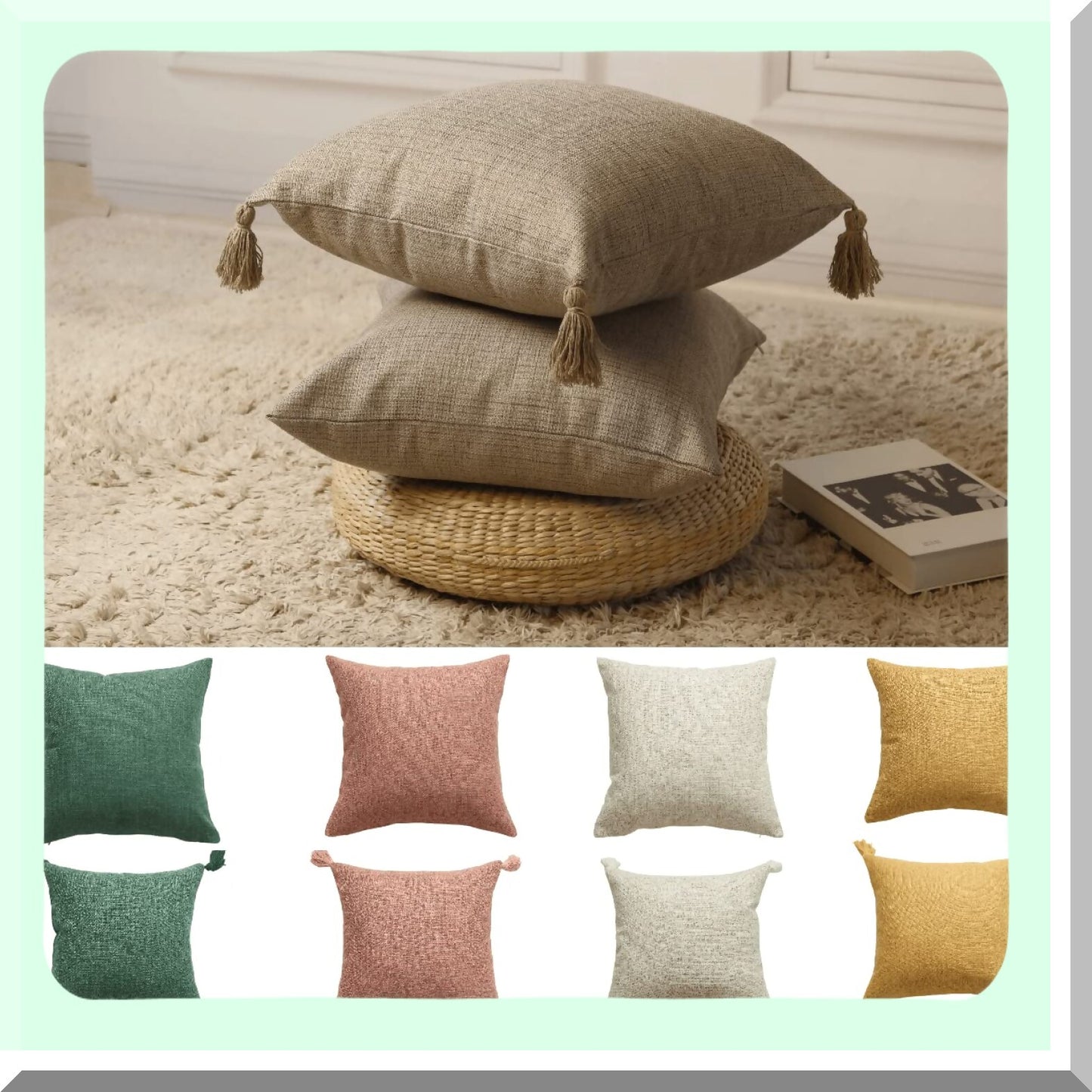 Luxury Linen Cushion Covers - Set of 2 Grey - 18x18 Inch - Premium Quality Decorative Pillow Cases - Soft & Durable Fabric - Home Decor Accent