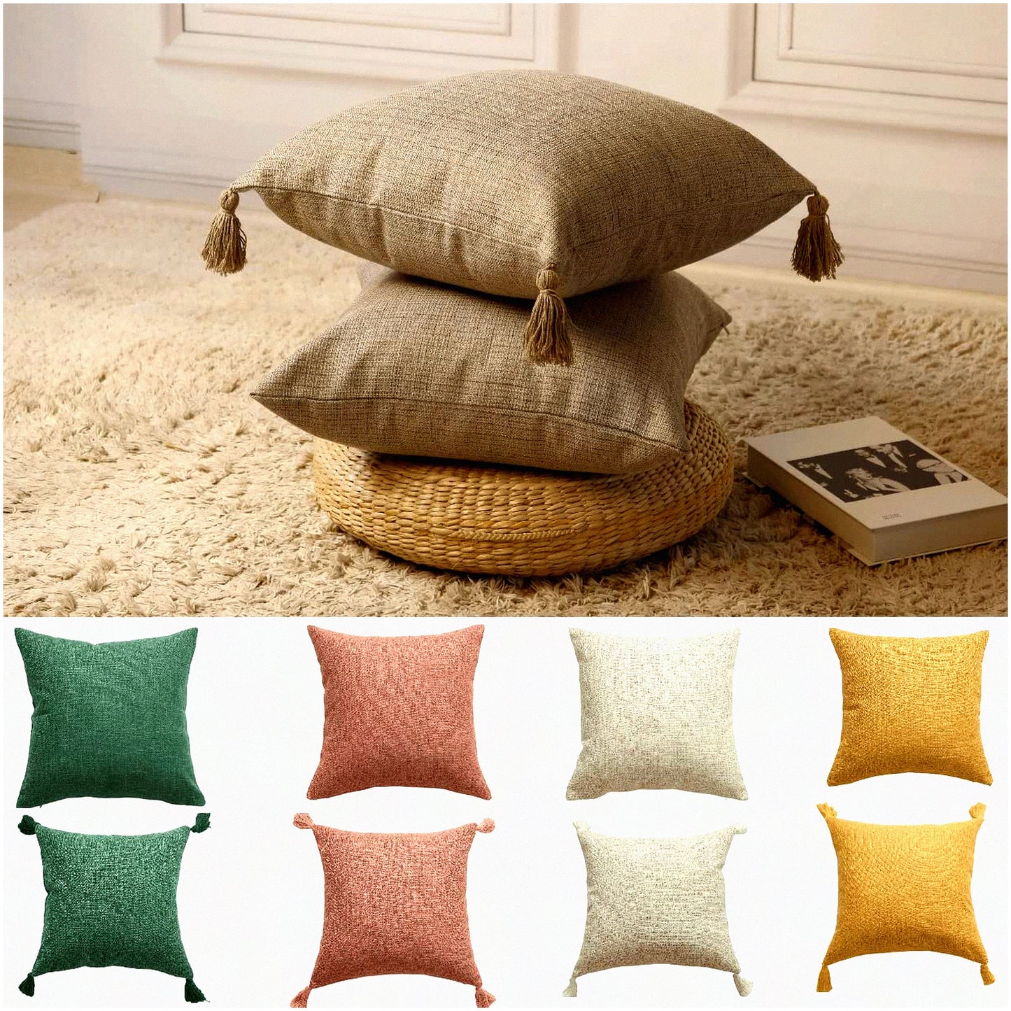 Luxury Linen Cushion Covers - Set of 2 Grey - 18x18 Inch - Premium Quality Decorative Pillow Cases - Soft & Durable Fabric - Home Decor Accent