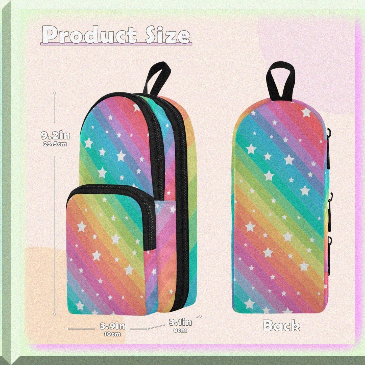 Rainbow Star 3-Compartment Pencil Bag 9.2x3.9x3.1 inches