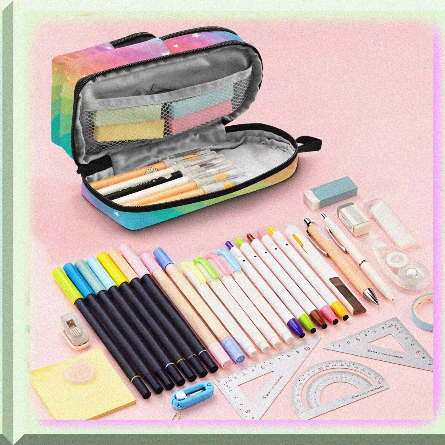 Rainbow Star 3-Compartment Pencil Bag 9.2x3.9x3.1 inches