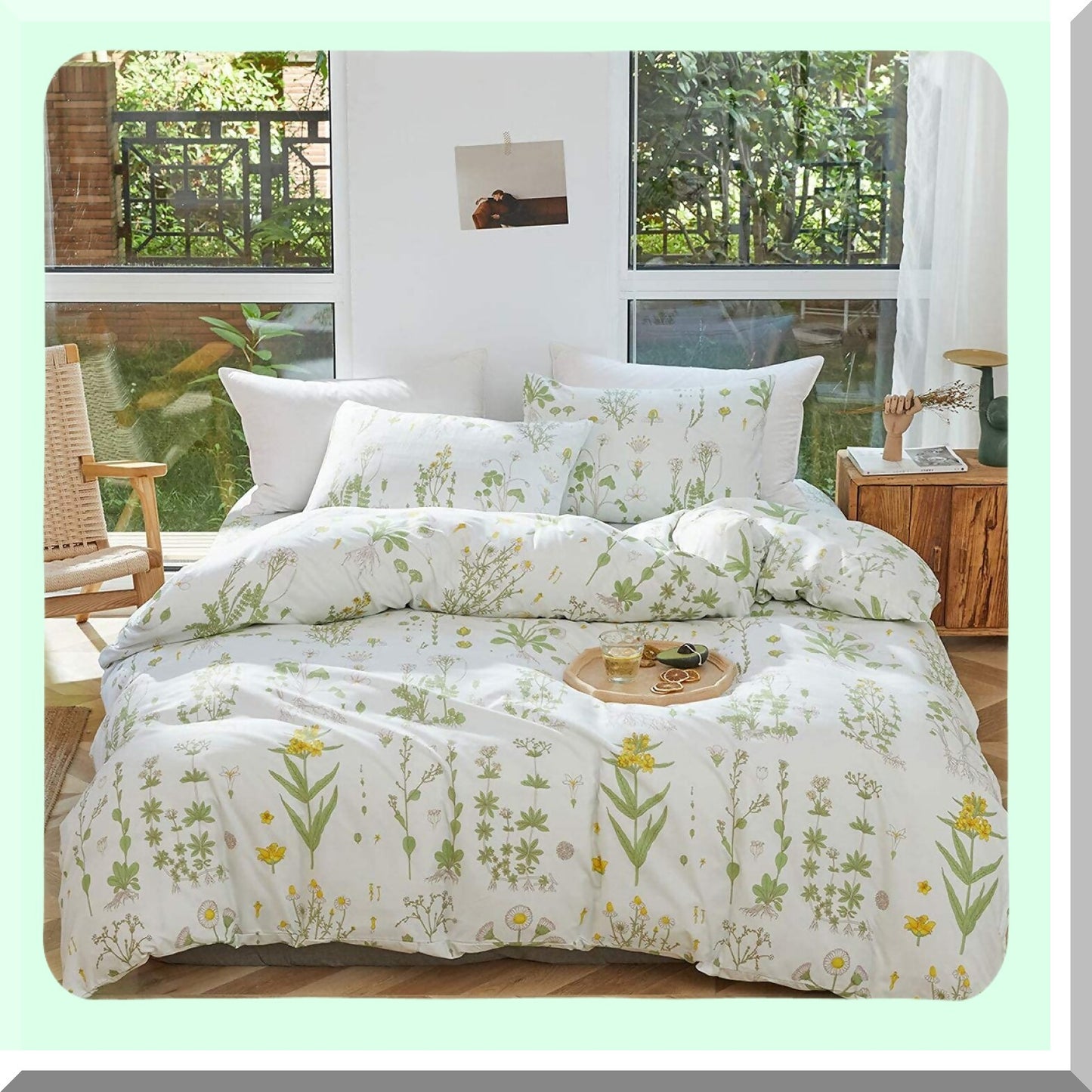 Botanical Bliss Twin Comforter Set - Flowers Leaves Print, Soft Microfiber Bedding for All Seasons, 3 Piece Set with 1 Comforter 2 Pillow Shams
