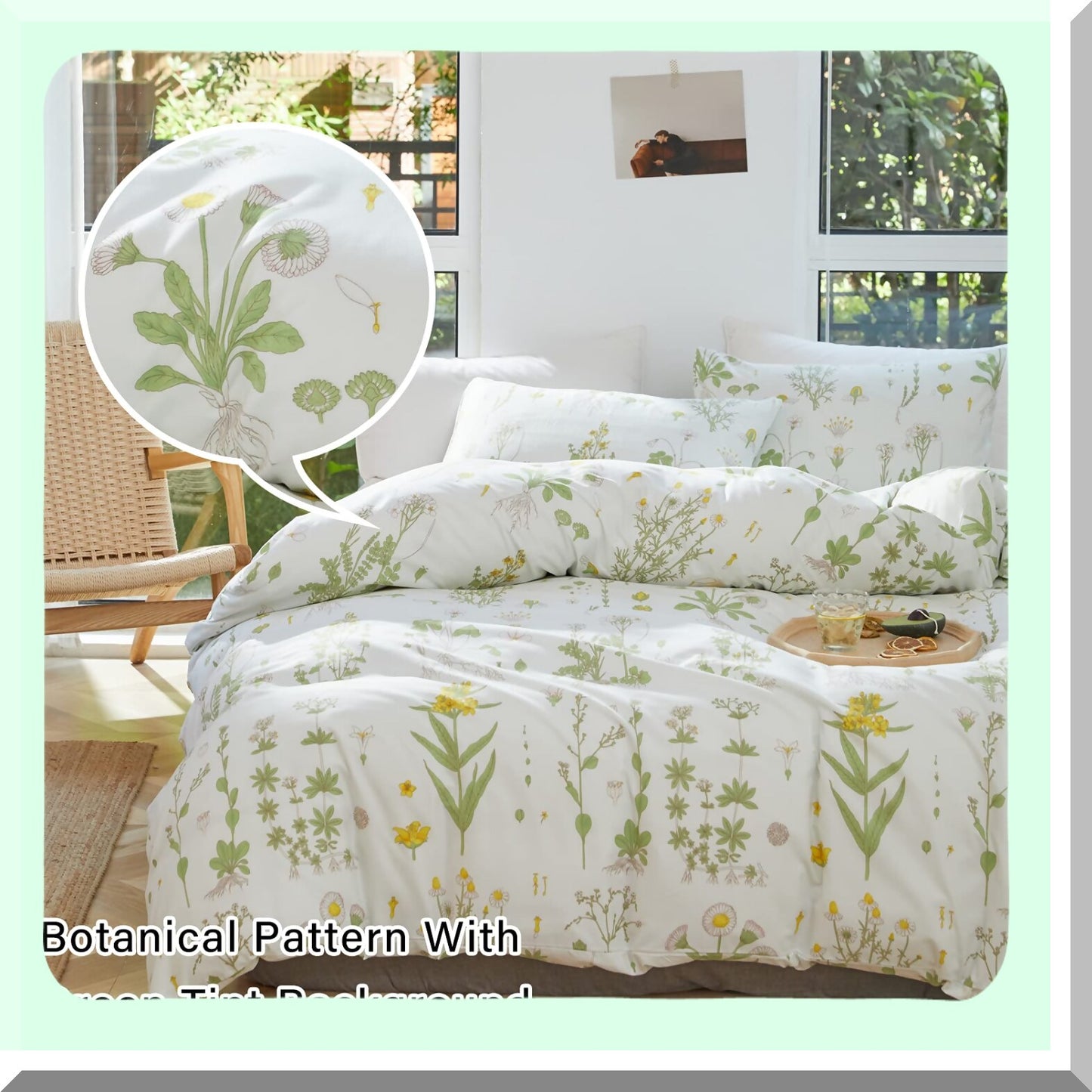 Botanical Bliss Twin Comforter Set - Flowers Leaves Print, Soft Microfiber Bedding for All Seasons, 3 Piece Set with 1 Comforter 2 Pillow Shams