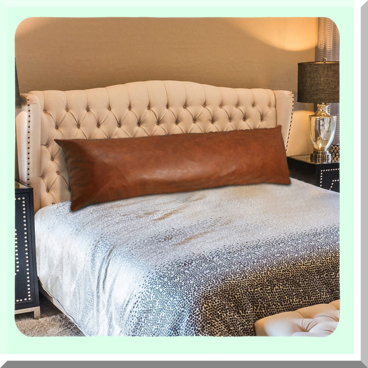 Premium Leather Luxe Body Pillow Cover - 21 x 54 Inch Vegan Brown Decorative Long Pillowcase for Farmhouse Sofa Couch Bed Living Room