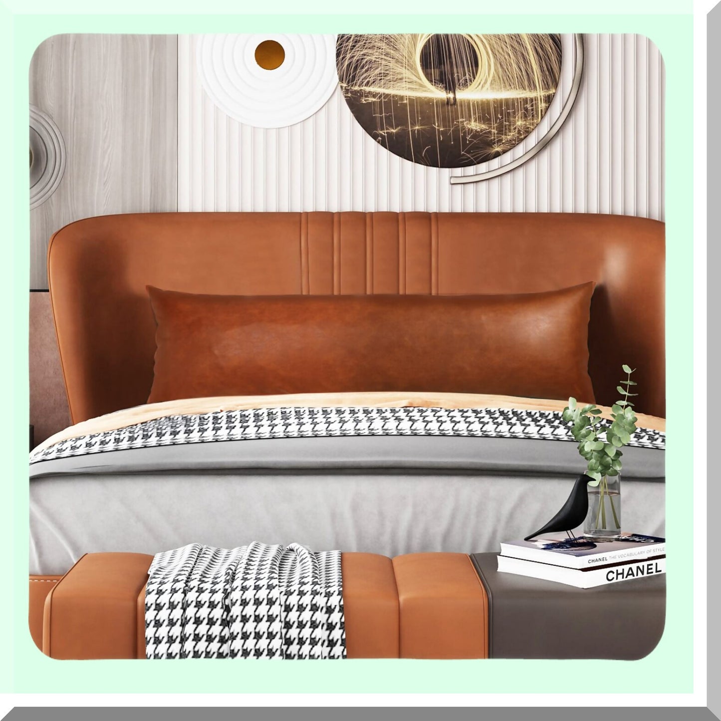 Premium Leather Luxe Body Pillow Cover - 21 x 54 Inch Vegan Brown Decorative Long Pillowcase for Farmhouse Sofa Couch Bed Living Room
