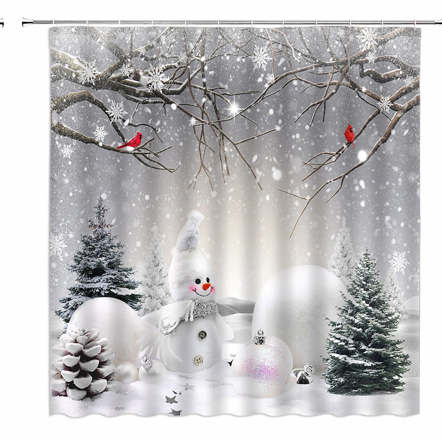 Snowman Shower Curtain 70x70 inch with Hooks