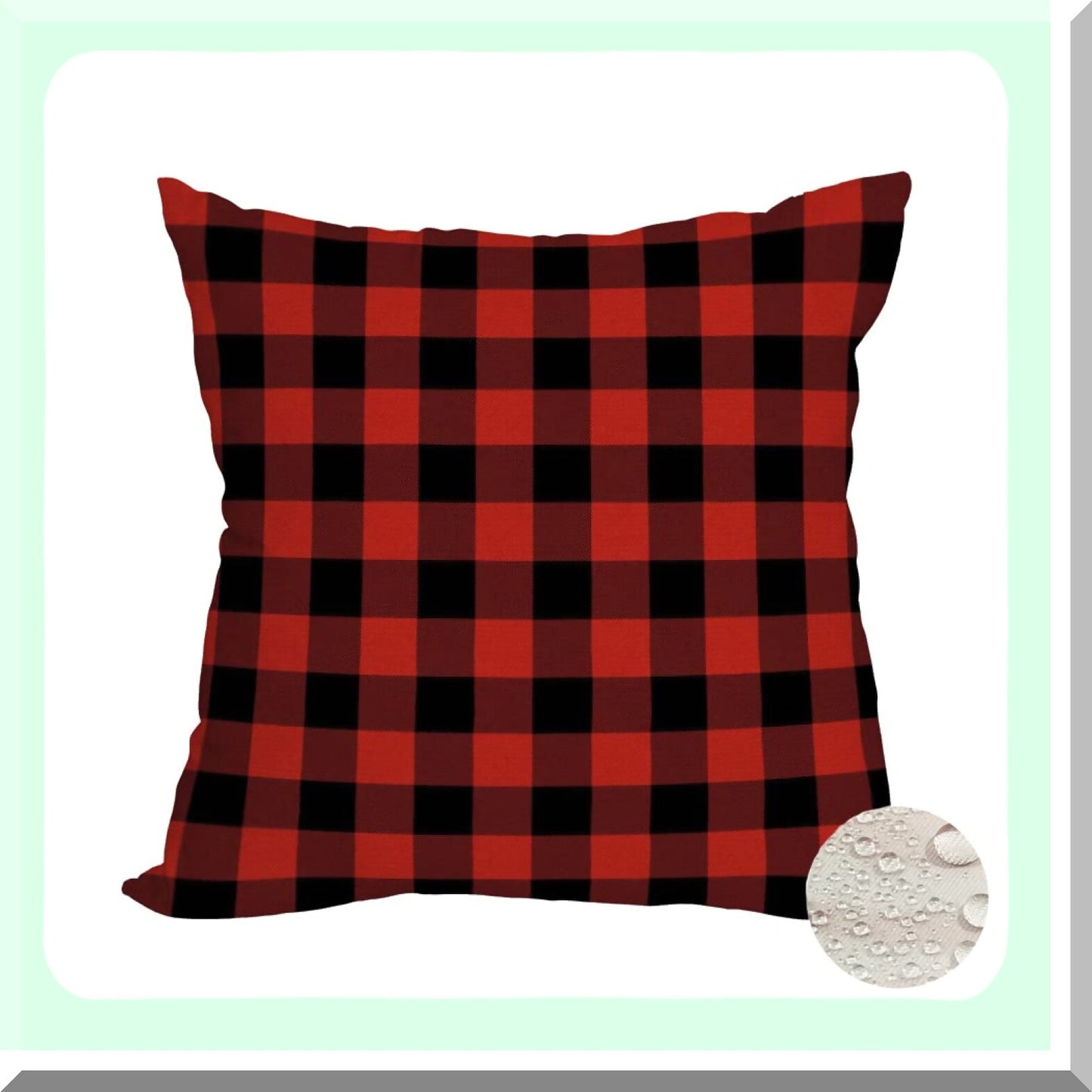Winter Farmhouse Plaid Pillow Covers - Red & Black 18x18 Inch Waterproof Outdoor Throw Cases for New Year Decor. Double Sided Checked Cushion Cover.
