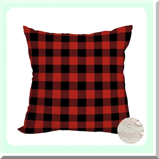 Winter Farmhouse Plaid Pillow Covers - Red & Black 18x18 Inch Waterproof Outdoor Throw Cases for New Year Decor. Double Sided Checked Cushion Cover.