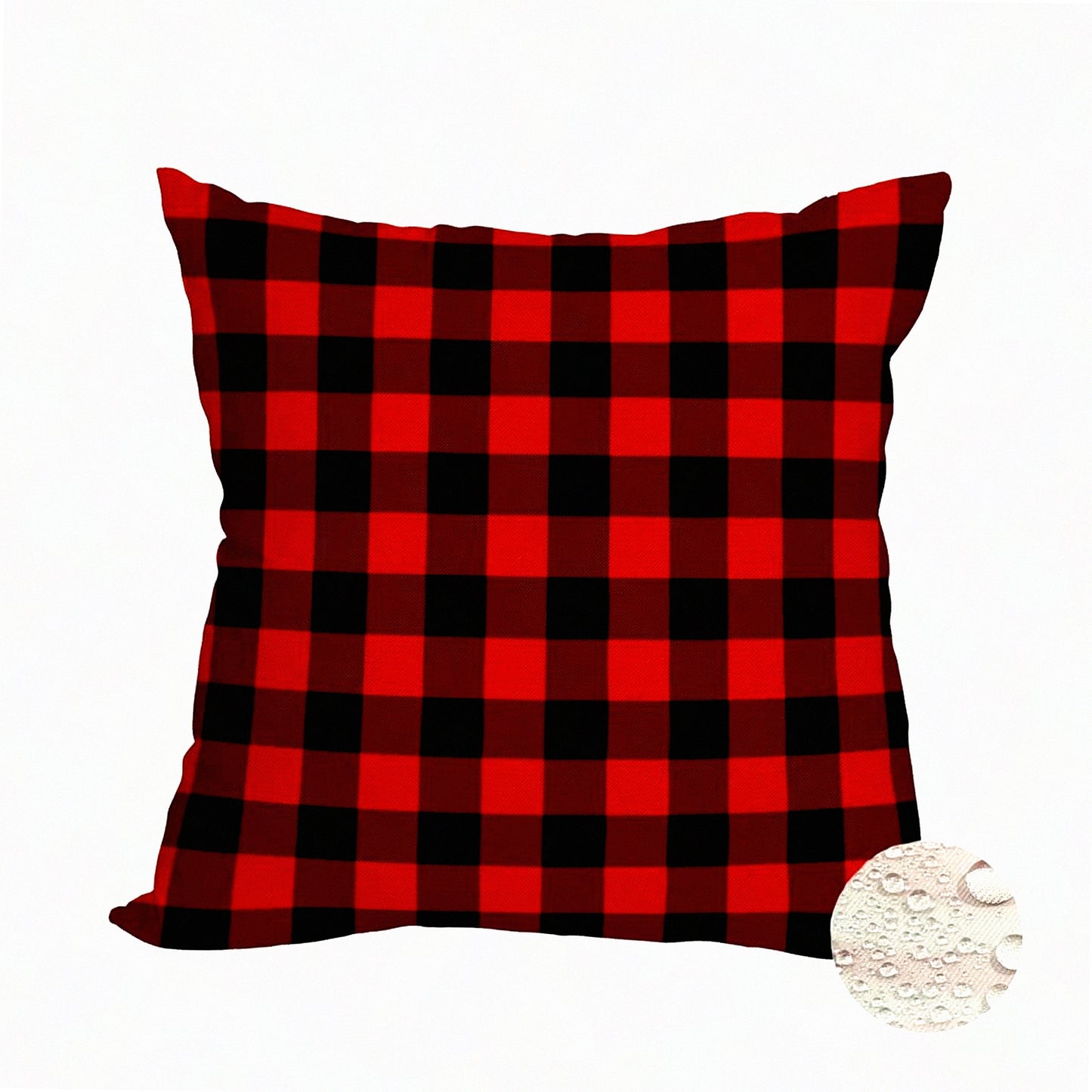 Winter Farmhouse Plaid Pillow Covers - Red & Black 18x18 Inch Waterproof Outdoor Throw Cases for New Year Decor. Double Sided Checked Cushion Cover.