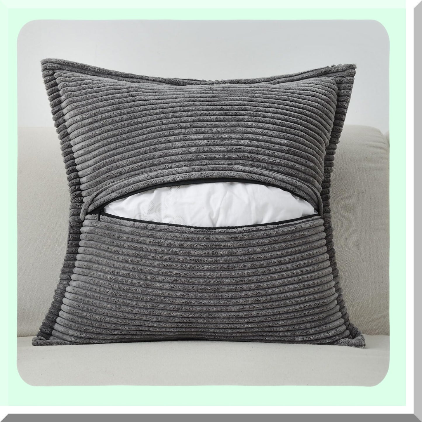 Cozy Corduroy Stripe Pillow Covers - Set of 2, 20x20 Inch Dark Grey Square Cushion Cases for Winter Home Decor - Soft & Stylish Bordered Design