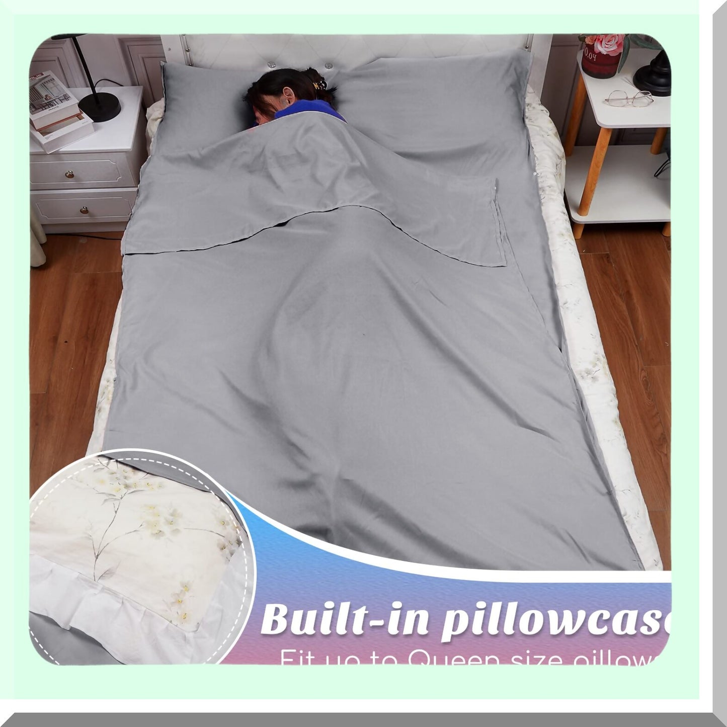 SunKissed Sleep Shield - Self Tanning Bed Sheet Protector & Sleeping Bag Liner for Travel, Camping, and Home Use. Lightweight and Silver Gray.