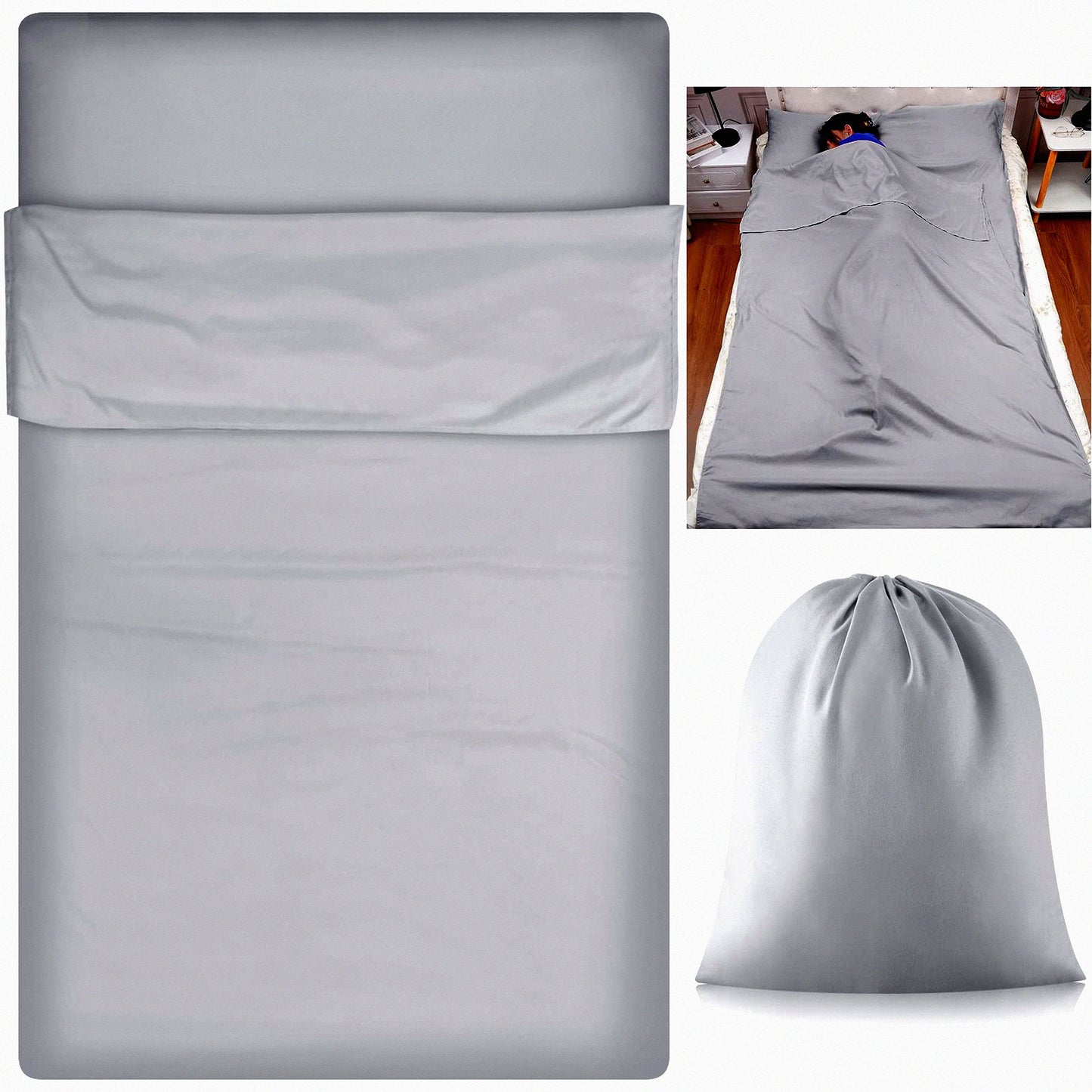 SunKissed Sleep Shield - Self Tanning Bed Sheet Protector & Sleeping Bag Liner for Travel, Camping, and Home Use. Lightweight and Silver Gray.