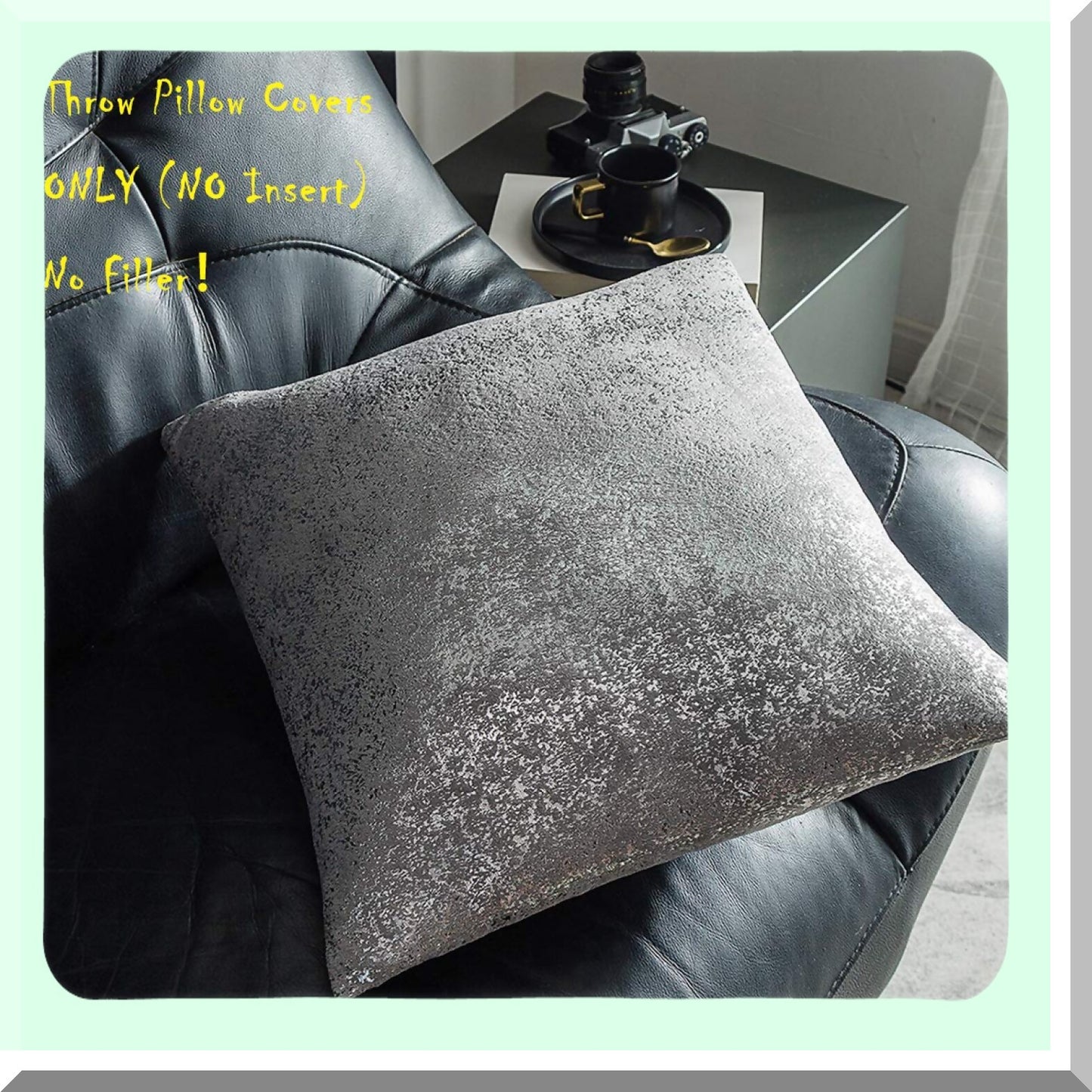 Starry Sparkle Silver Grey Pillowcase Set - 20" Square Cushion Covers for Home Sofa Couch Chair Back Seat Bedroom Car - 2 Pack Dark Gray Pillows