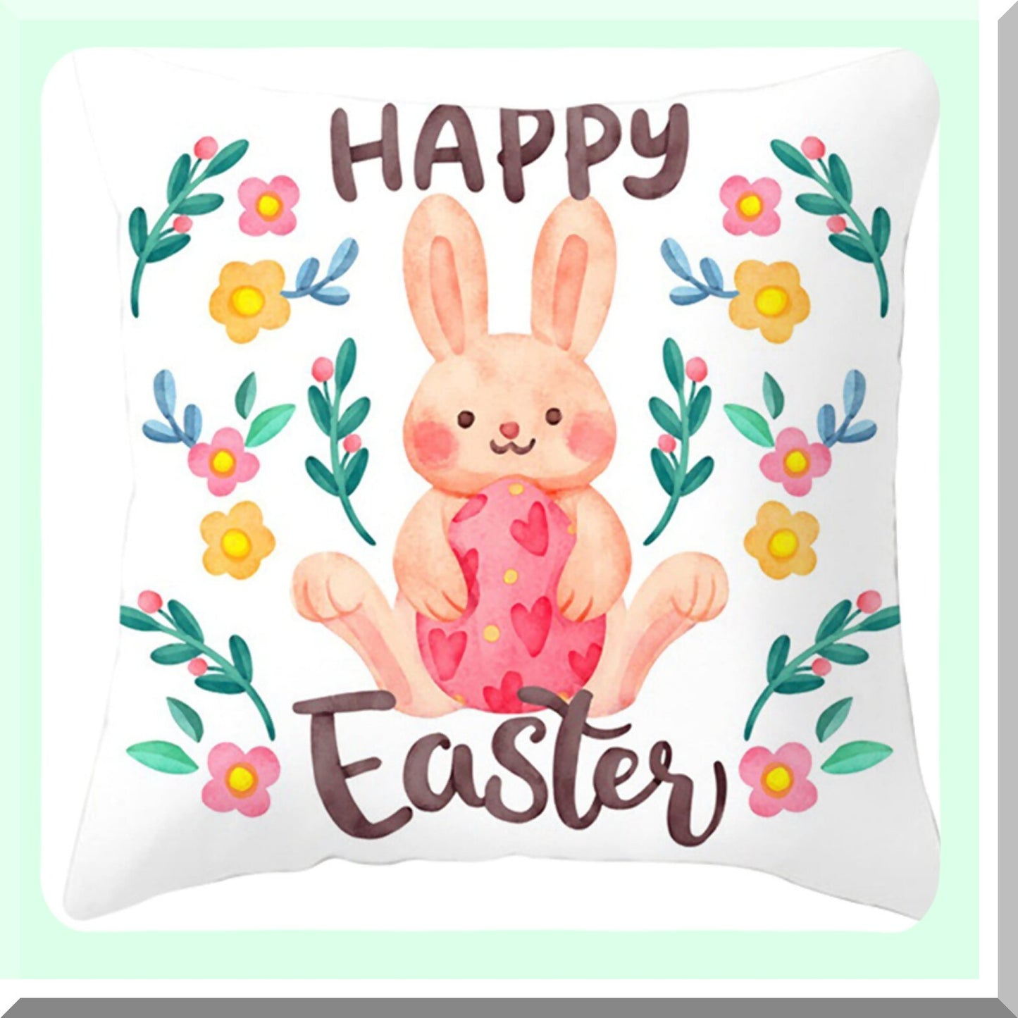 Spring Bunny Farmhouse Pillow Covers - Set of 4 18x18 Pink Egg Decorations for Home Outdoor Decor - Decorative Cushion Cases for Spring Décor