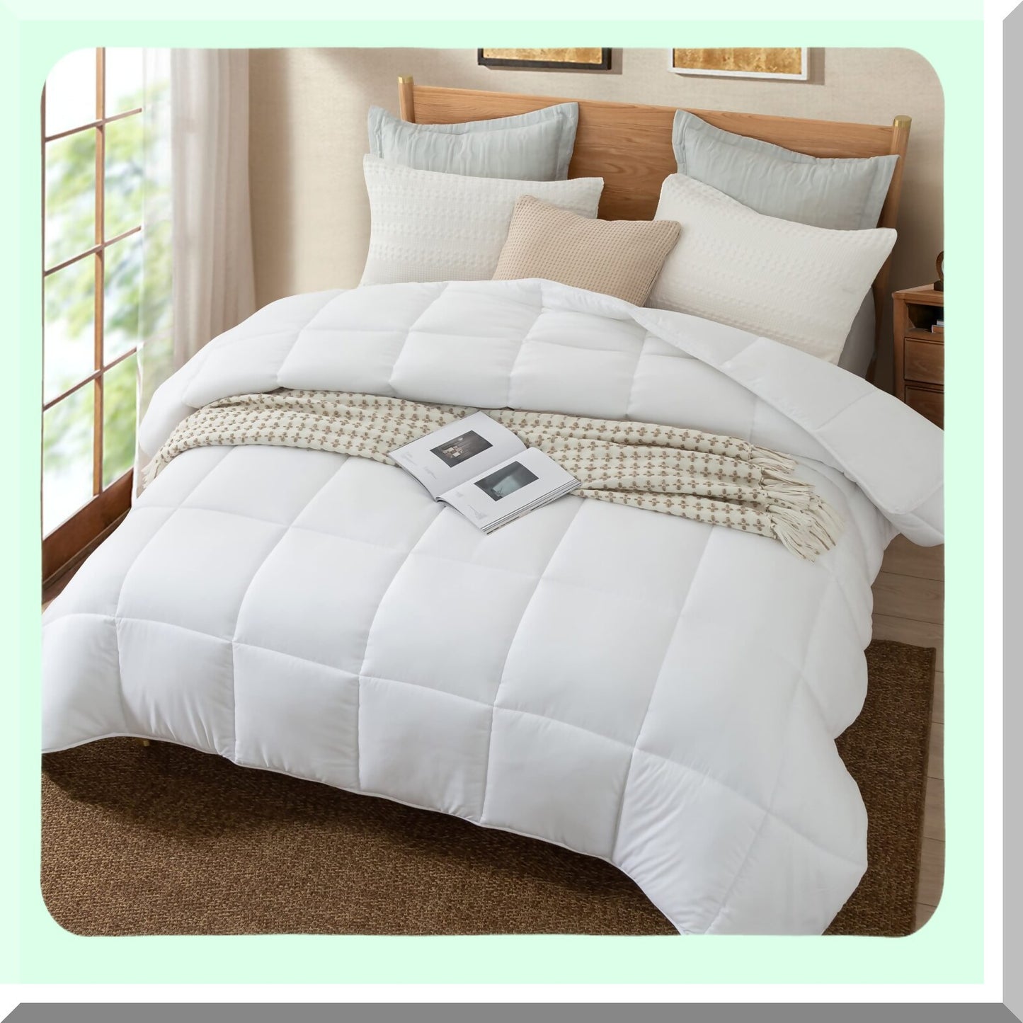 UltraSoft All Season Microfiber Comforter - Double Brushed Duvet Insert with Box Stitching & Corner Tabs - White Queen Size Quilt Cover