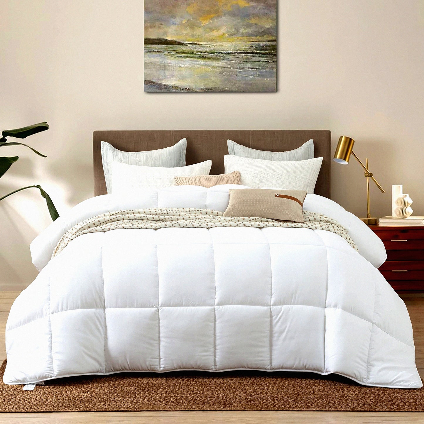 UltraSoft All Season Microfiber Comforter - Double Brushed Duvet Insert with Box Stitching & Corner Tabs - White Queen Size Quilt Cover
