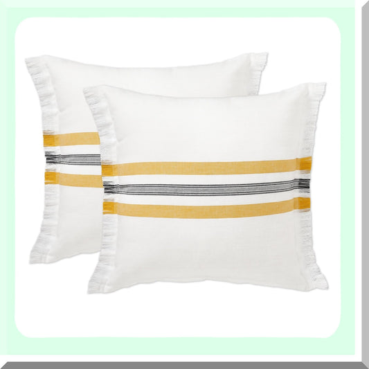 Boho Chic Cotton Throw Pillow Covers - 18x18 Decorative Couch Pillows for Living Room & Outdoor Spring Decor - Aesthetic Yellow Accent Throws