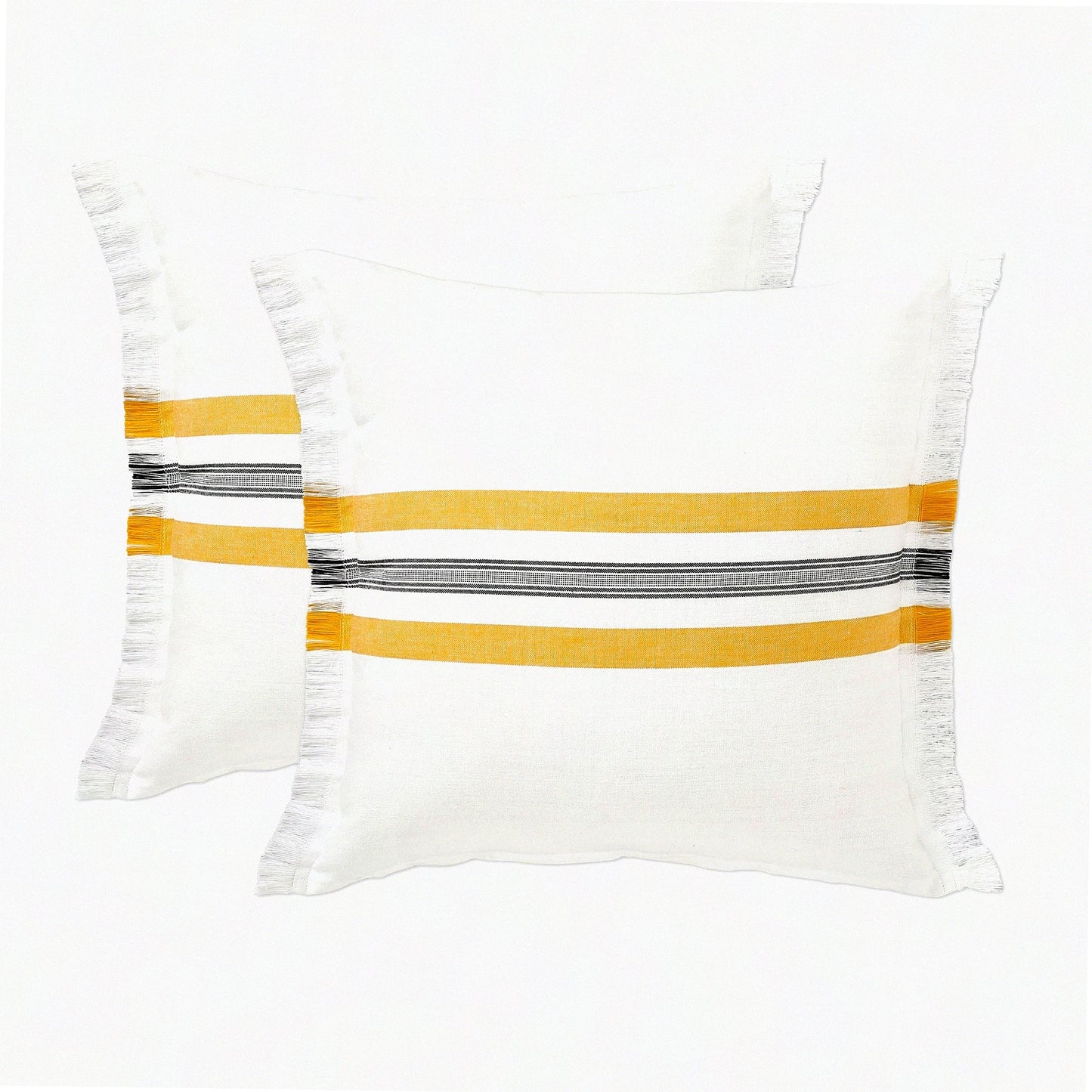 Boho Chic Cotton Throw Pillow Covers - 18x18 Decorative Couch Pillows for Living Room & Outdoor Spring Decor - Aesthetic Yellow Accent Throws