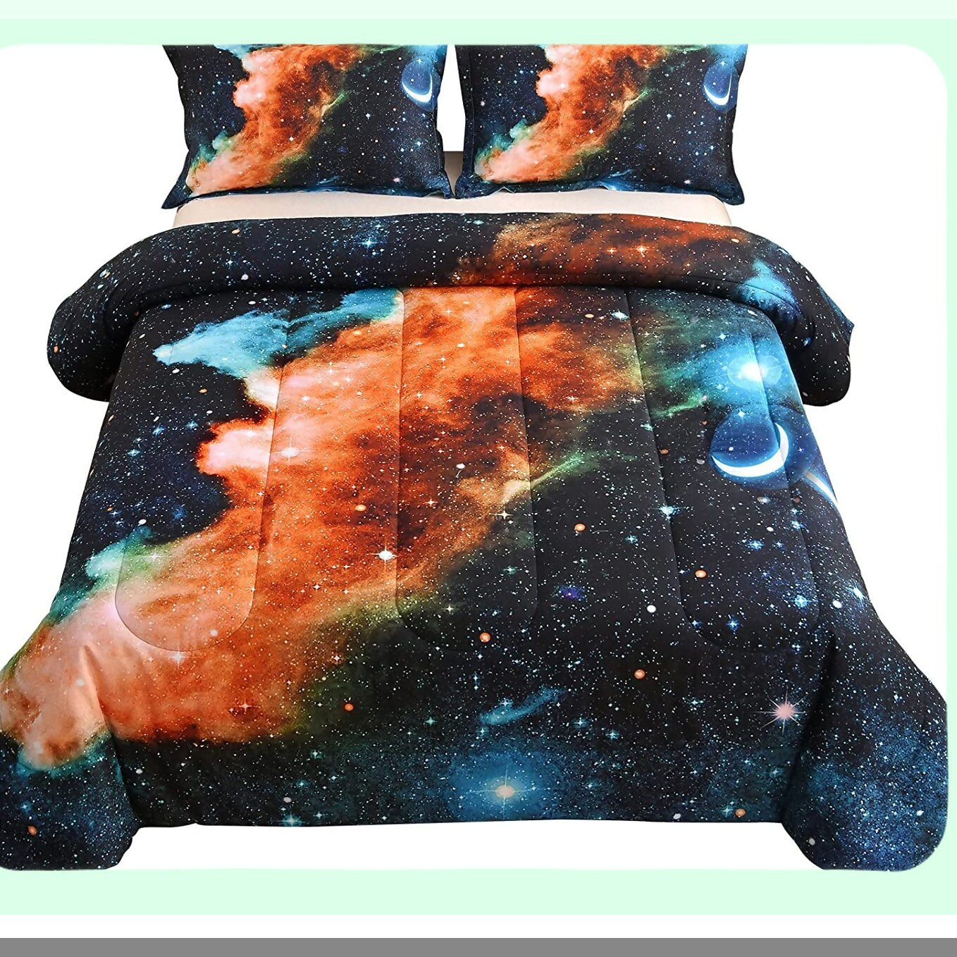 Galaxy Cloud Comforter Set - 3D Printed Black & Blue Bedding with Queen Size Quilt & Pillow Covers for Bedroom Décor & Sleep Comfort