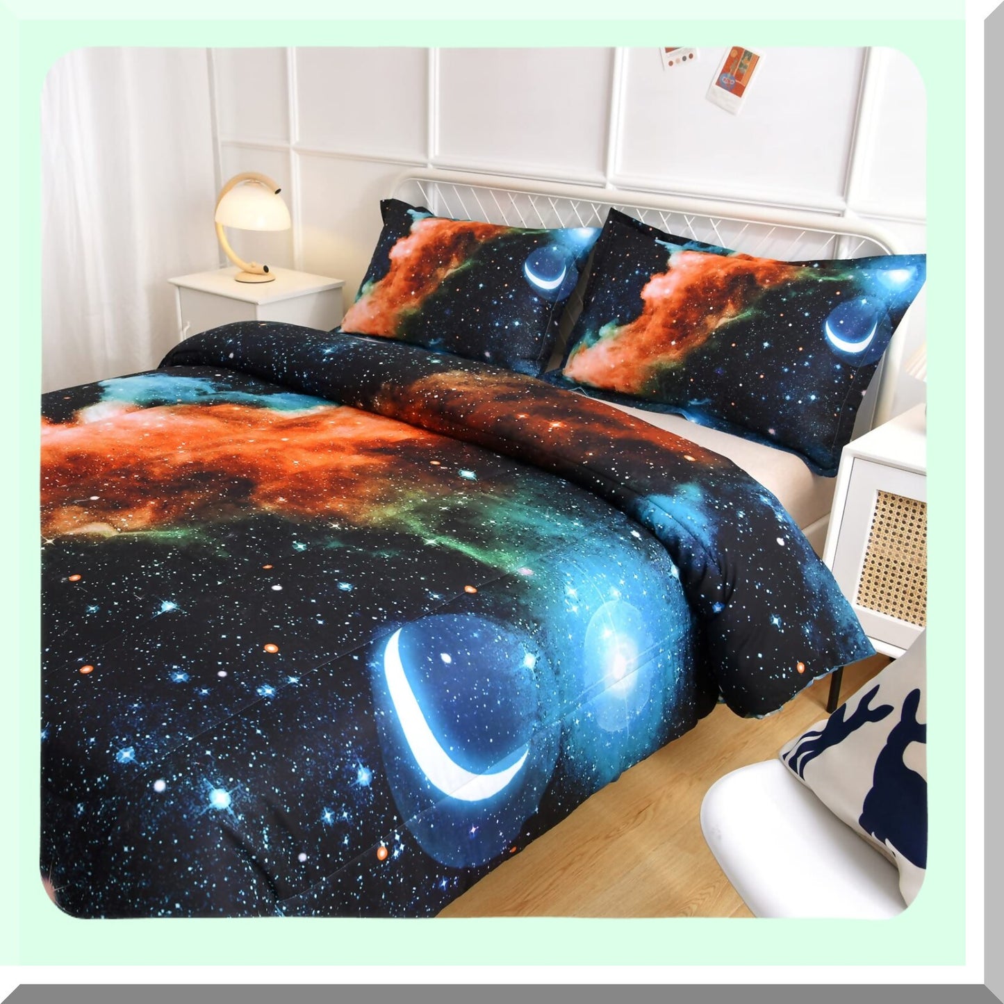Galaxy Cloud Comforter Set - 3D Printed Black & Blue Bedding with Queen Size Quilt & Pillow Covers for Bedroom Décor & Sleep Comfort