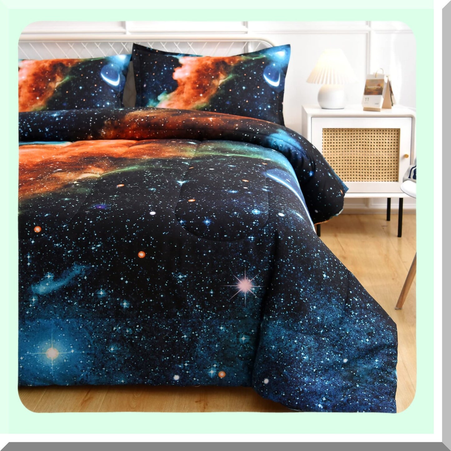 Galaxy Cloud Comforter Set - 3D Printed Black & Blue Bedding with Queen Size Quilt & Pillow Covers for Bedroom Décor & Sleep Comfort