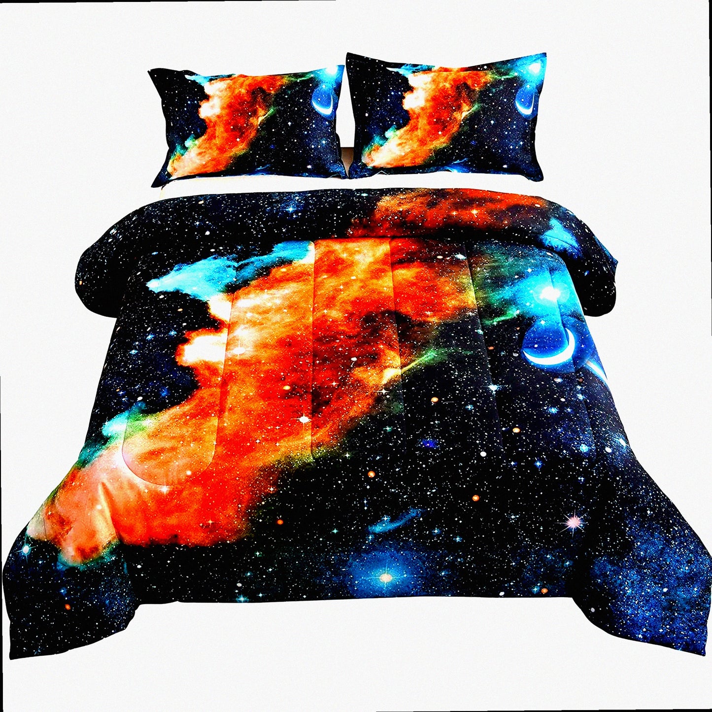 Galaxy Cloud Comforter Set - 3D Printed Black & Blue Bedding with Queen Size Quilt & Pillow Covers for Bedroom Décor & Sleep Comfort