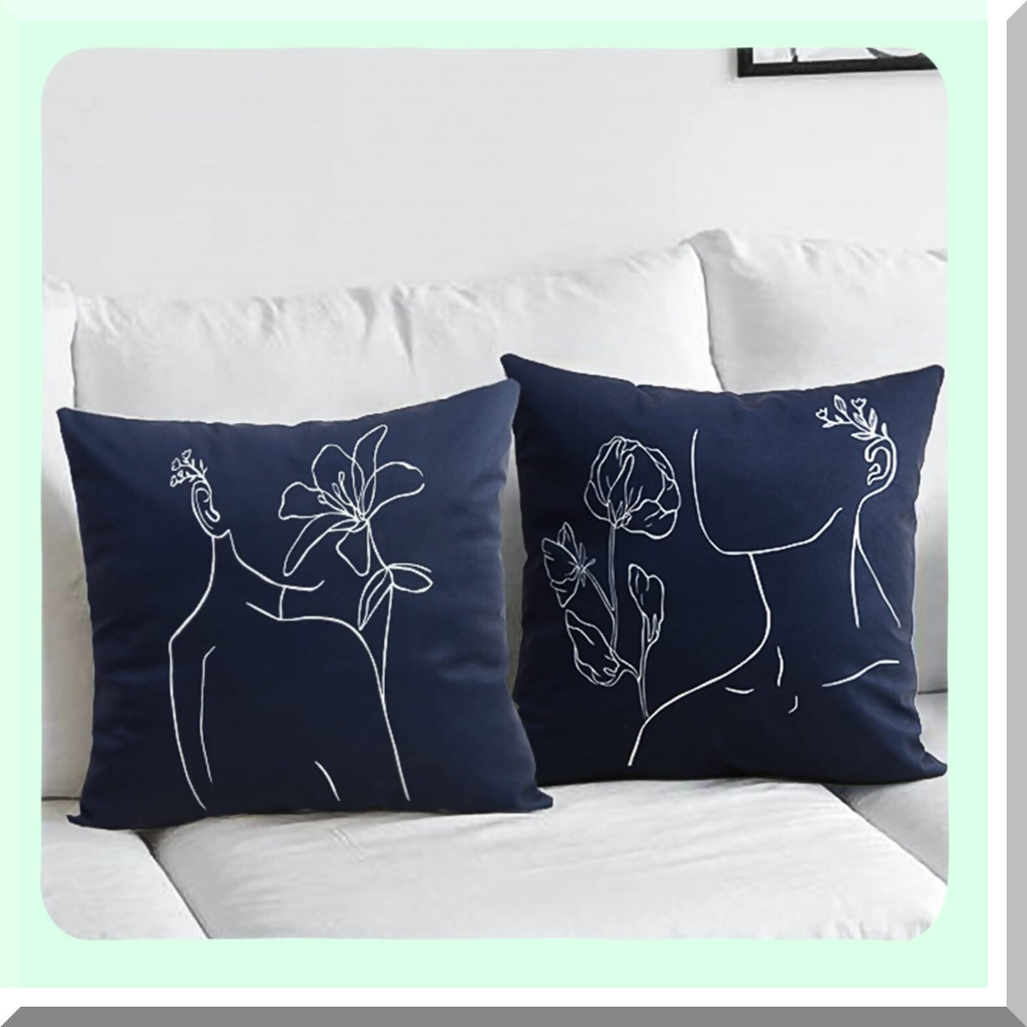 Abstract Face Art Velvet Throw Pillow Covers - Minimalist Decorative Pillows for Bed Couch Living Room - 18x18 Inch Navy - Set of 2