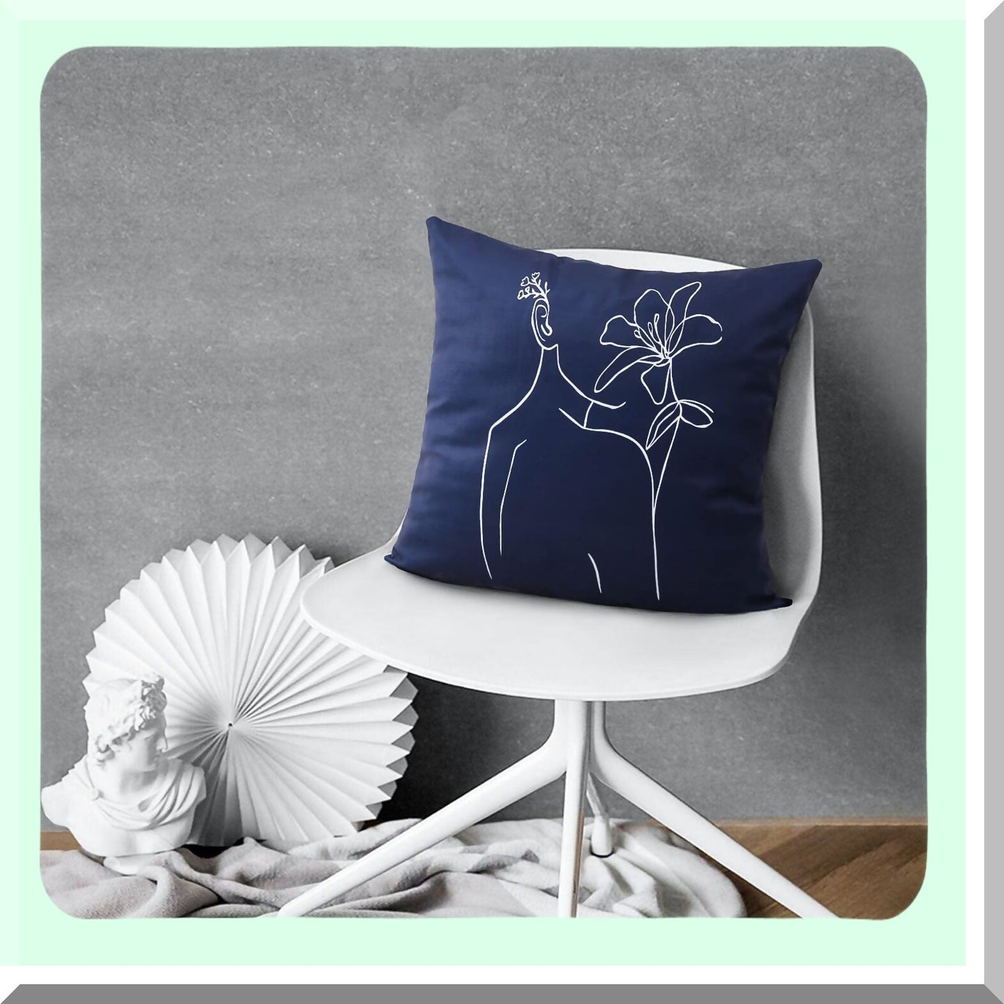 Abstract Face Art Velvet Throw Pillow Covers - Minimalist Decorative Pillows for Bed Couch Living Room - 18x18 Inch Navy - Set of 2