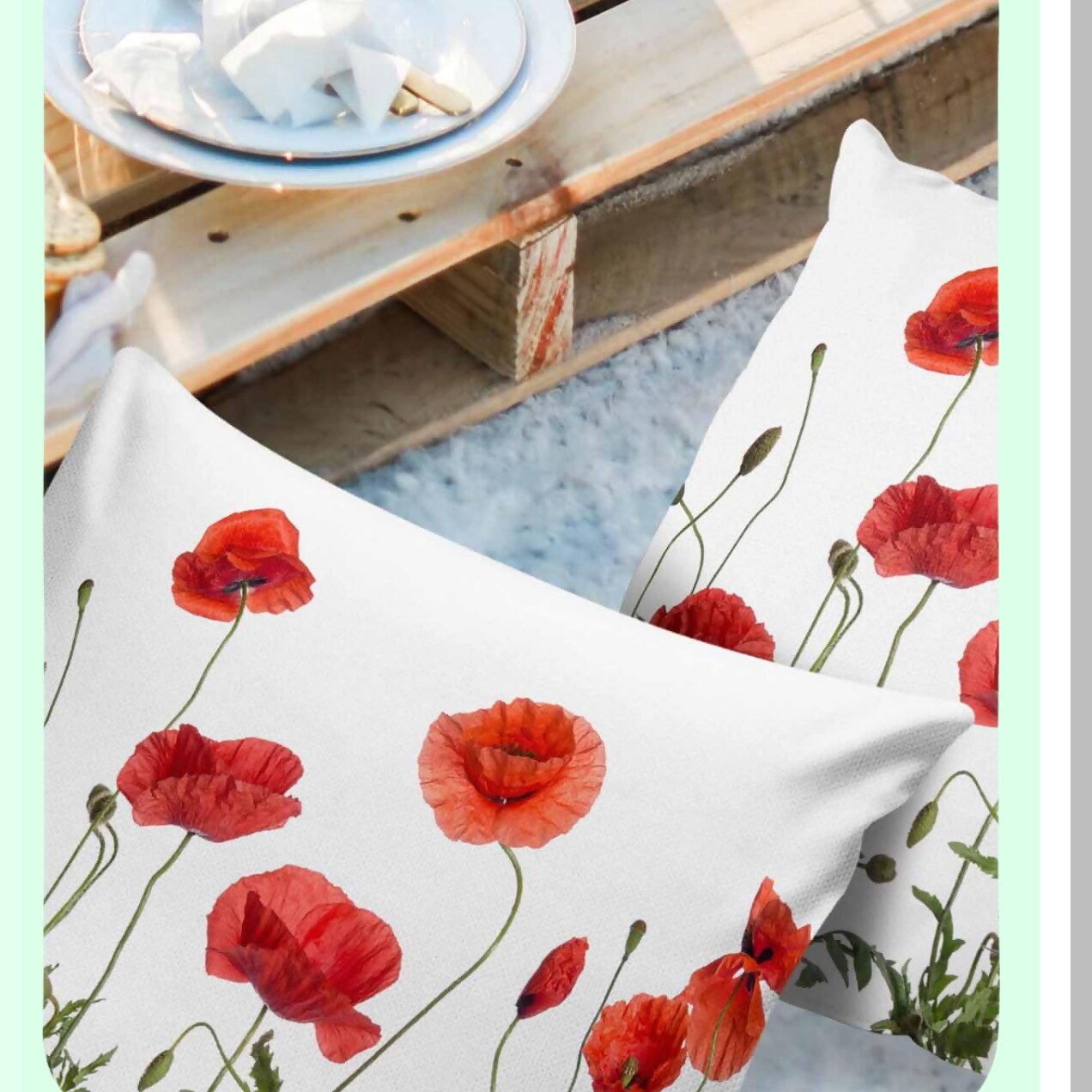 Poppy Blossoms Outdoor Pillow Covers - Set of 2, Watercolor Floral Decorative Throw Pillow Case, Waterproof Garden Flowers Cushion - Green Botanical Cotton Linen 16x16In