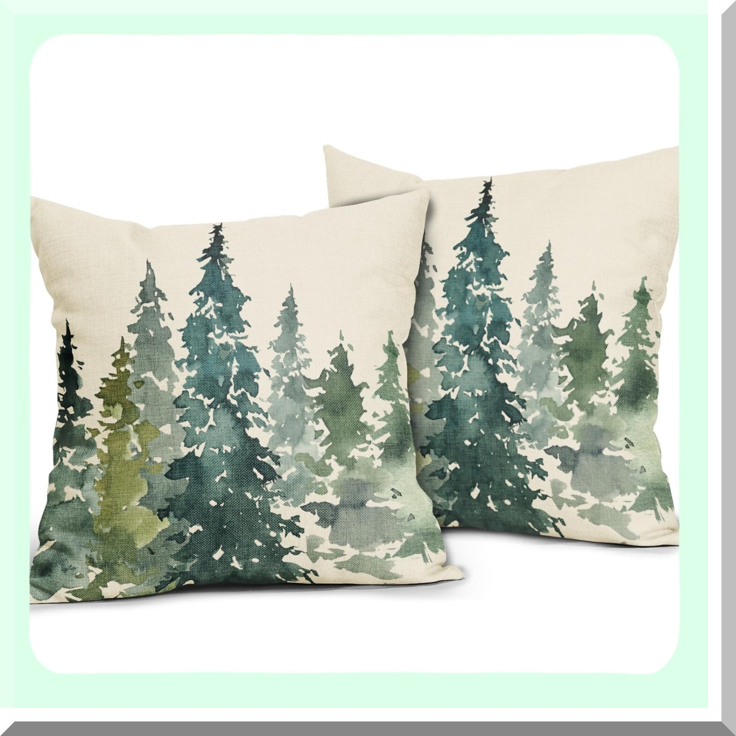 Forest Green Winter Tree Pillow Covers - Set of 2 Rustic Nature Decorative Throw Pillows for Sofa Couch Bed - Farmhouse Linen Cushion Case - Outdoor Decor