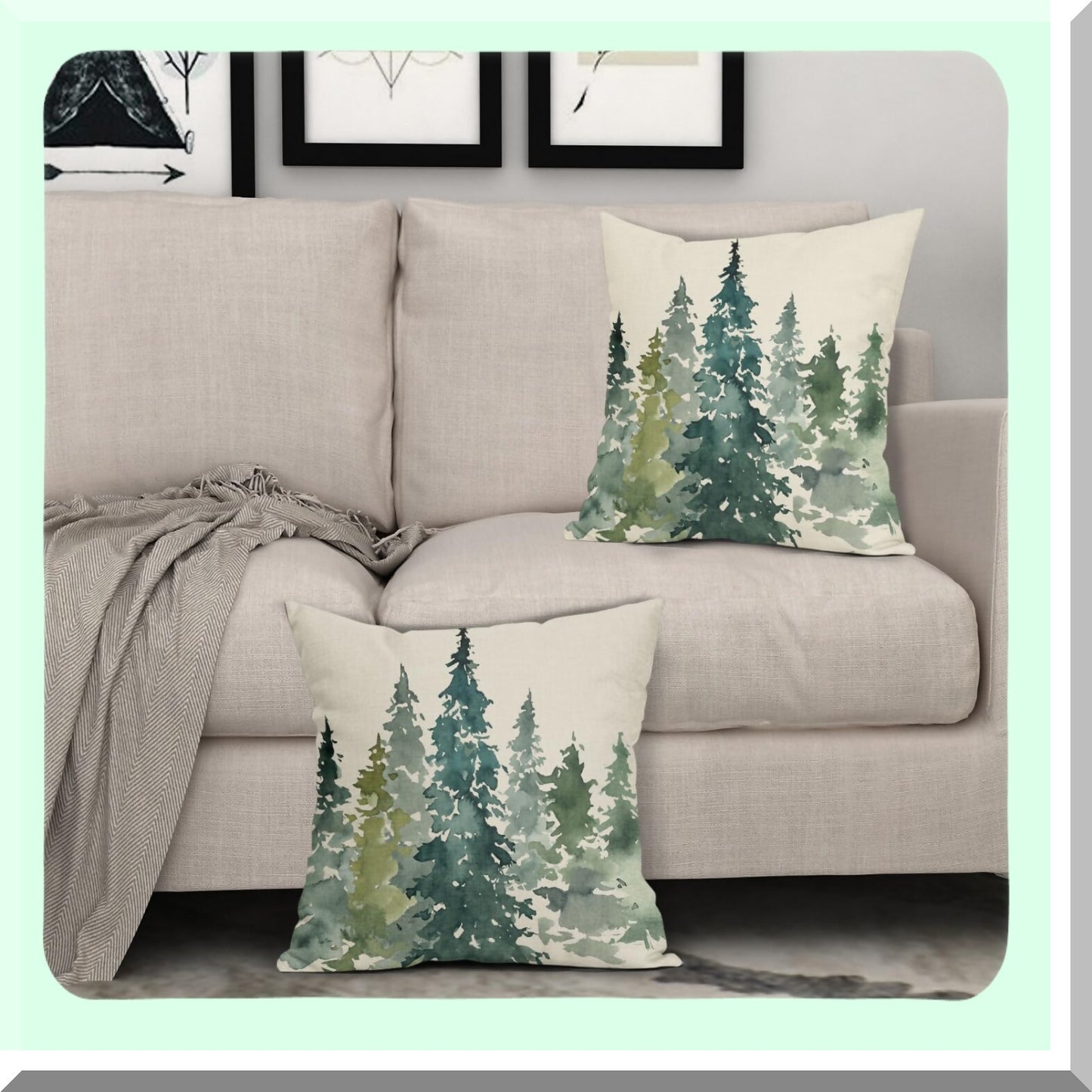 Forest Green Winter Tree Pillow Covers - Set of 2 Rustic Nature Decorative Throw Pillows for Sofa Couch Bed - Farmhouse Linen Cushion Case - Outdoor Decor