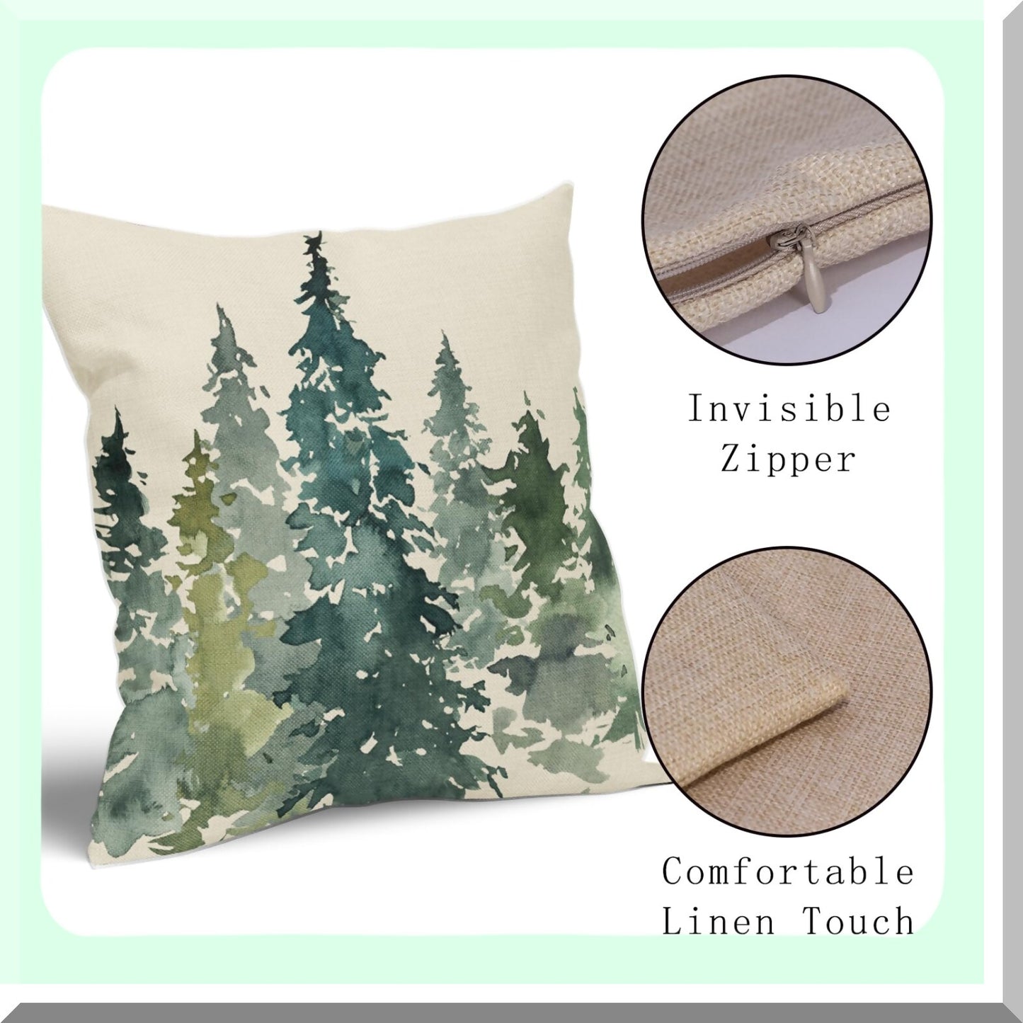 Forest Green Winter Tree Pillow Covers - Set of 2 Rustic Nature Decorative Throw Pillows for Sofa Couch Bed - Farmhouse Linen Cushion Case - Outdoor Decor