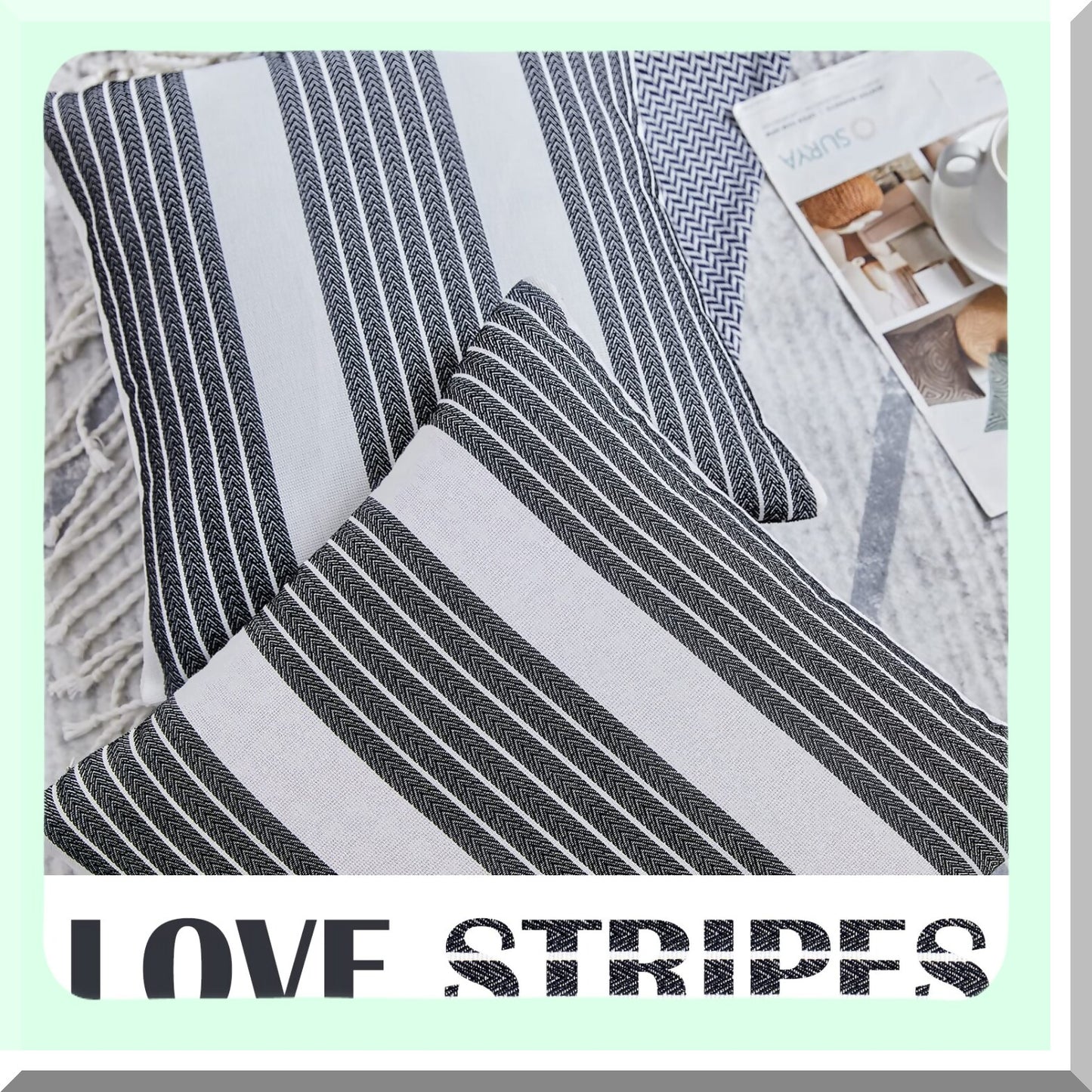 StripeTrend Decor Pillow Covers - Black Striped Durable Cushion Covers for Farmhouse Style Living Room Decor - Ticking Stripe Pattern Pillowcase for Sofa Couch Bed - 18x18 Inch Size