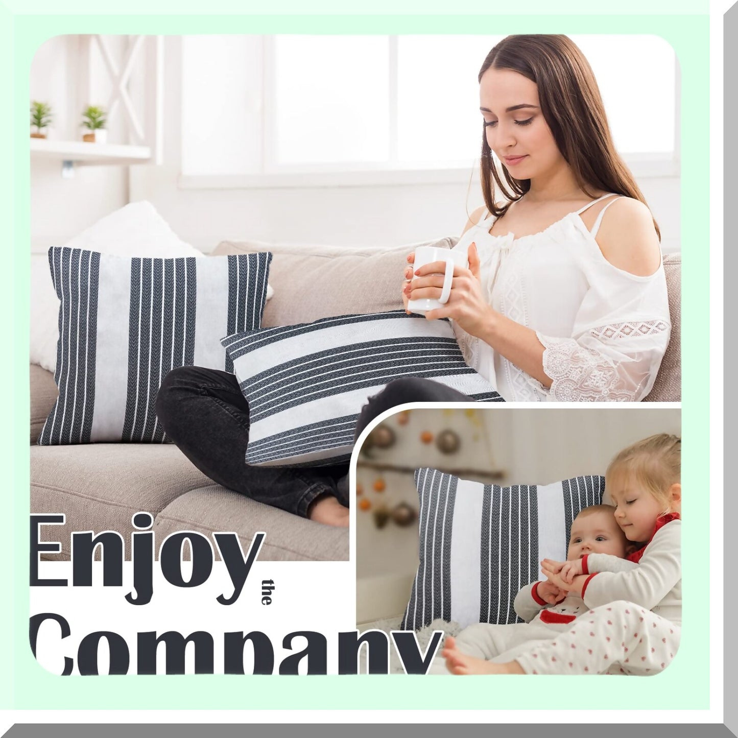 StripeTrend Decor Pillow Covers - Black Striped Durable Cushion Covers for Farmhouse Style Living Room Decor - Ticking Stripe Pattern Pillowcase for Sofa Couch Bed - 18x18 Inch Size
