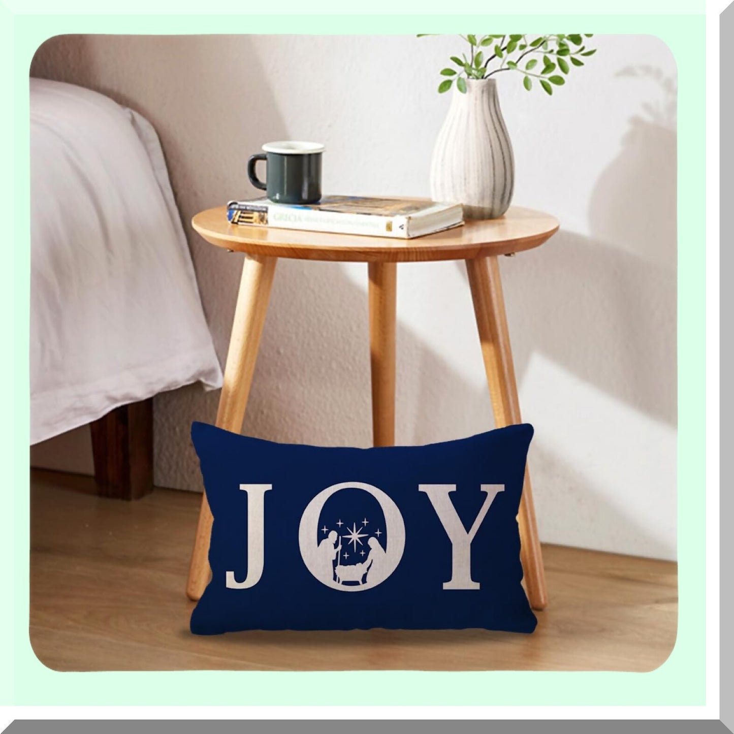 Winter Joy Noel Pillow Covers - Oh Holy Night Cushion Covers - Blue Holiday Pillowcases - Couch Sofa Porch Decor - Jesus Inspired 2 Pack