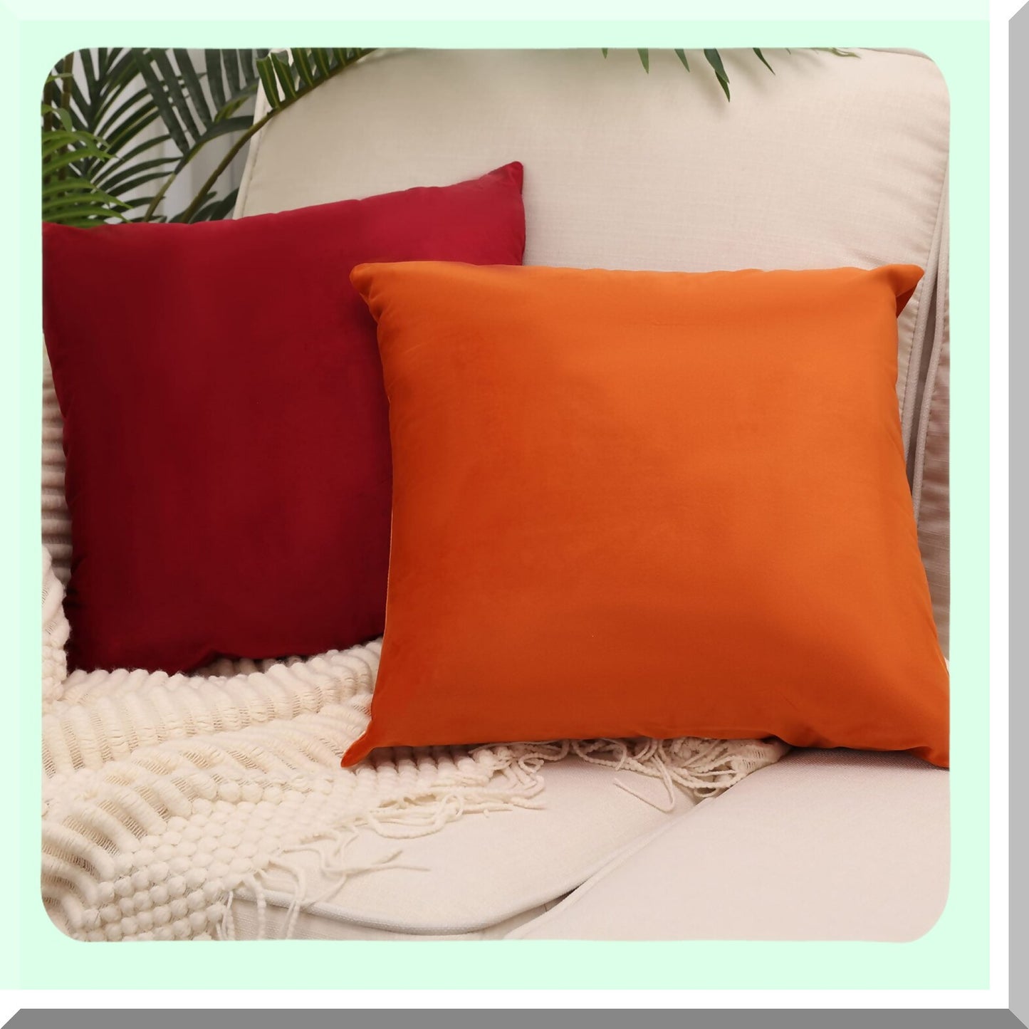 Luxury Velvet Throw Pillow Covers - Set of 2 Super Soft Solid Decorative Cushion Cases for Sofa, Bedroom, Car - 20 x 20 Inch - Red Glam