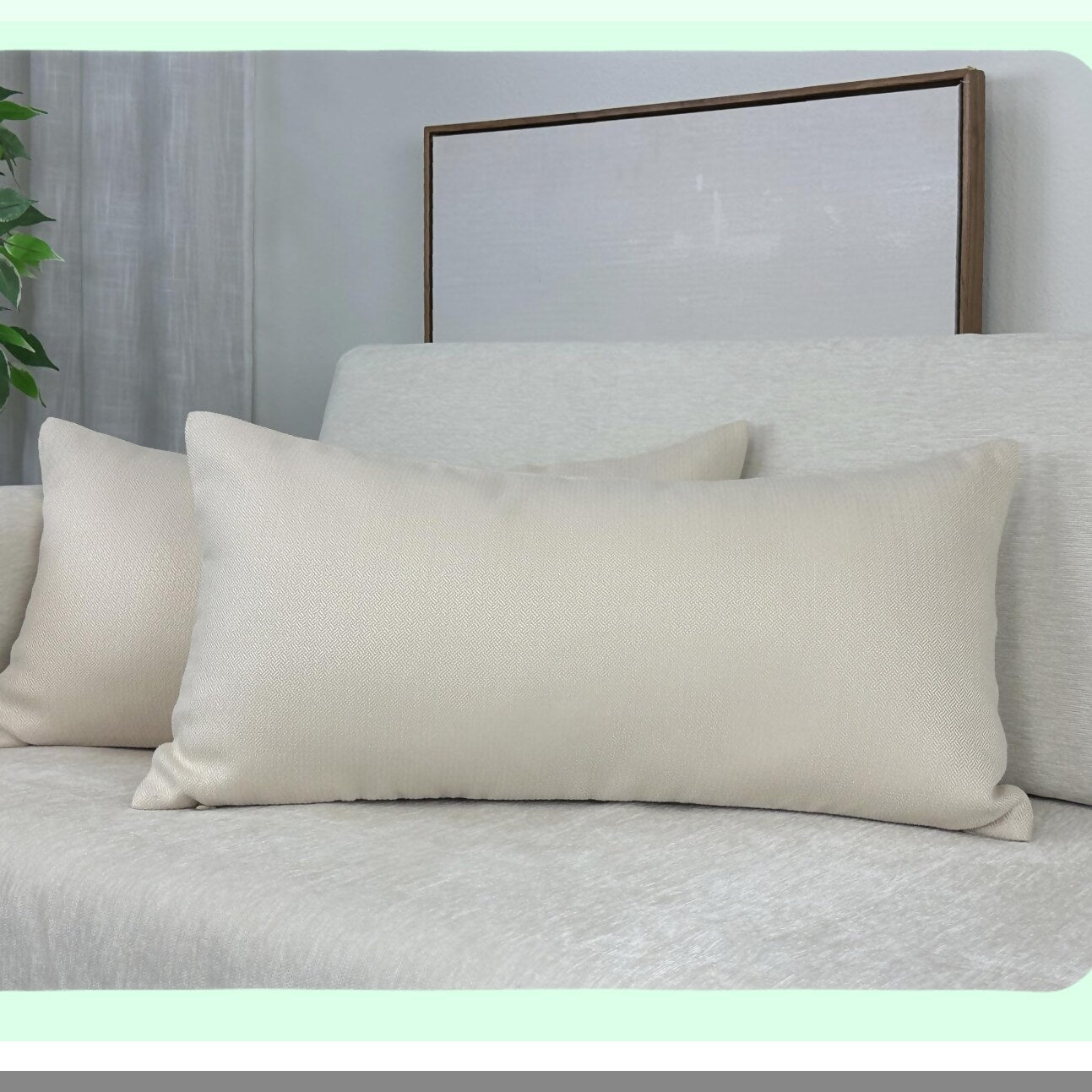 Luxury Ivory Lumbar Pillow Covers - Set of 2, Brushed Polyester, 14" x 26", Zipper Closure, Decorative Throw Pillow Cases for Home Decor